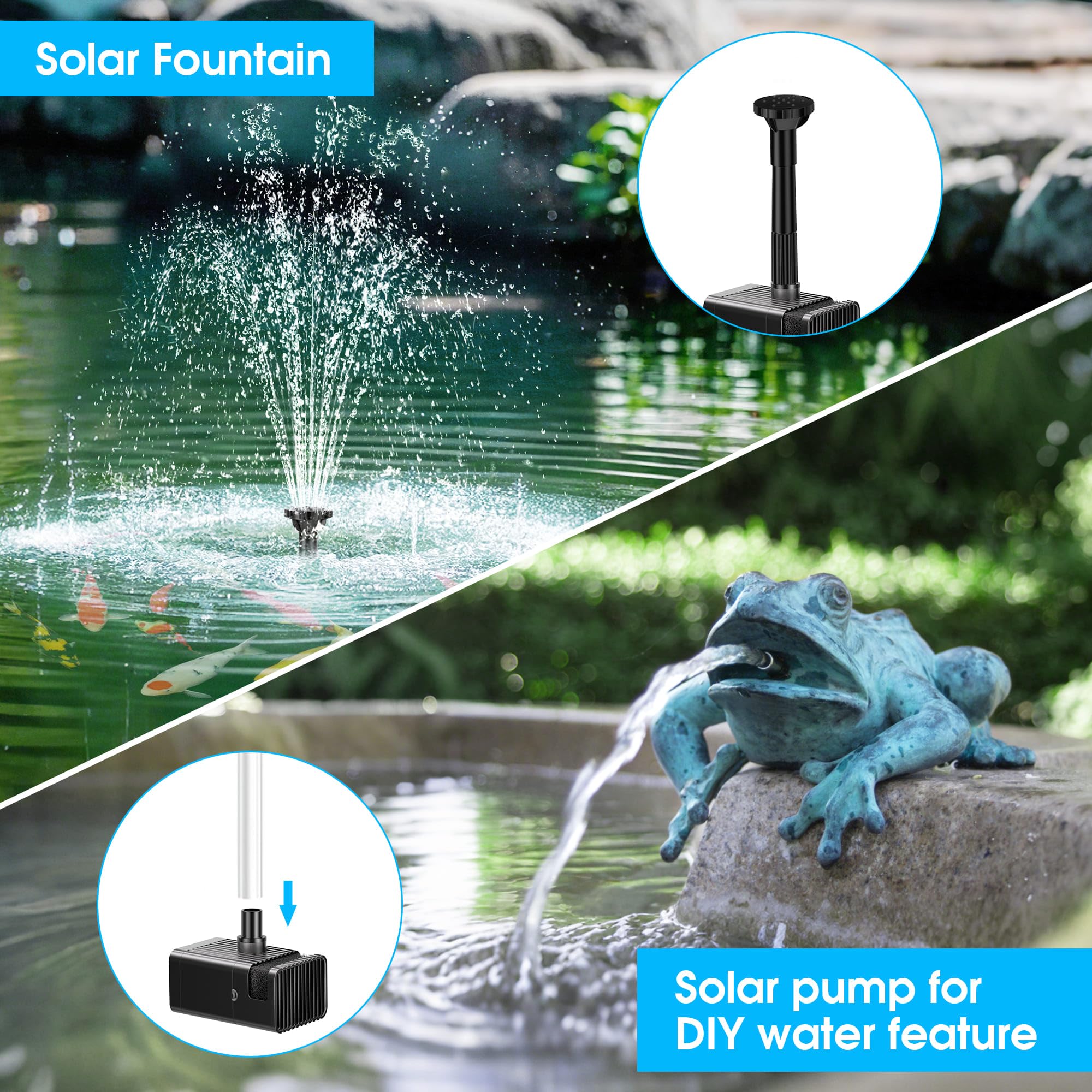 Biling Solar Pond Foundtain with Battery Backup, 8W 300L/H Solar Water Pump with 3600 mAh Battery Backup Filter Solar Water Feature Pump with DIY 5ft Tubing for Garden Ponds, Pool, Fish Tank — view 6