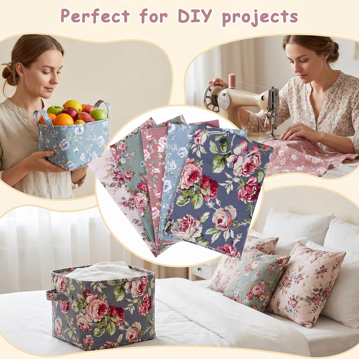 5 Pack Fat Quarter Fabric Bundles 20 x 20 Inches Cotton Fabric Precut Patchwork Fabrics Set Floral Square Quilting Patchwork Flower Fabrics for Sewing Quilting DIY Crafting(Colorful)