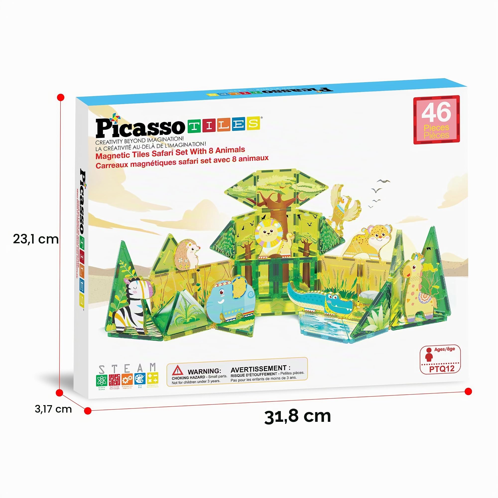 PicassoTiles Bloque de construcción de Azulejos magnéticos con temática de Safari, Juego con 8 Figuras de acción de Animales magnéticos compatibles Blocks Toddler Creativity Toys Steam Educational