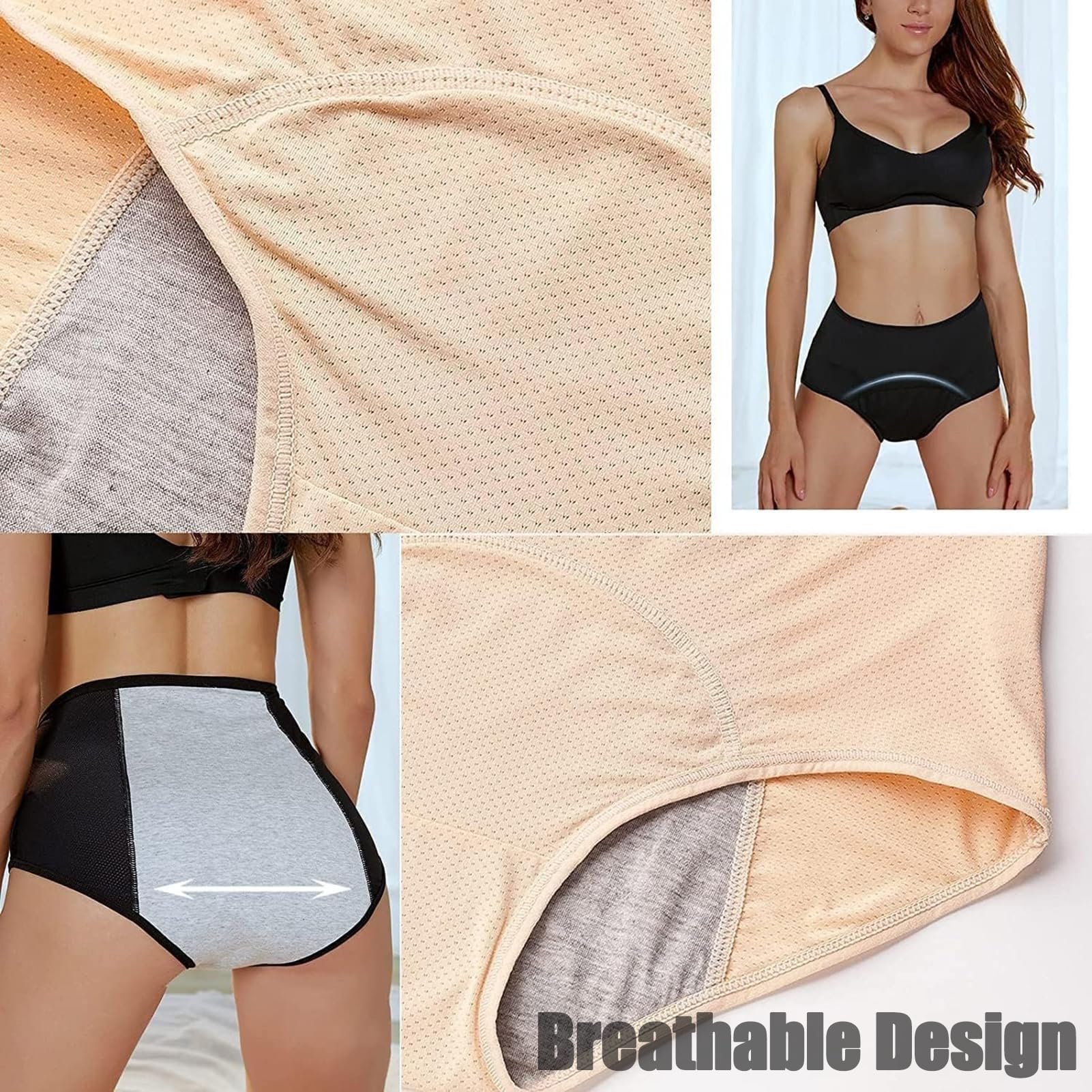 Ropa Interior para incontinencia, Bragas de algodón para Mujer, Ropa Interior posparto Transpirable, Bragas de algodón menstruales a Prueba de Fugas, Paquete de 5 (A XL) (C 8XL)