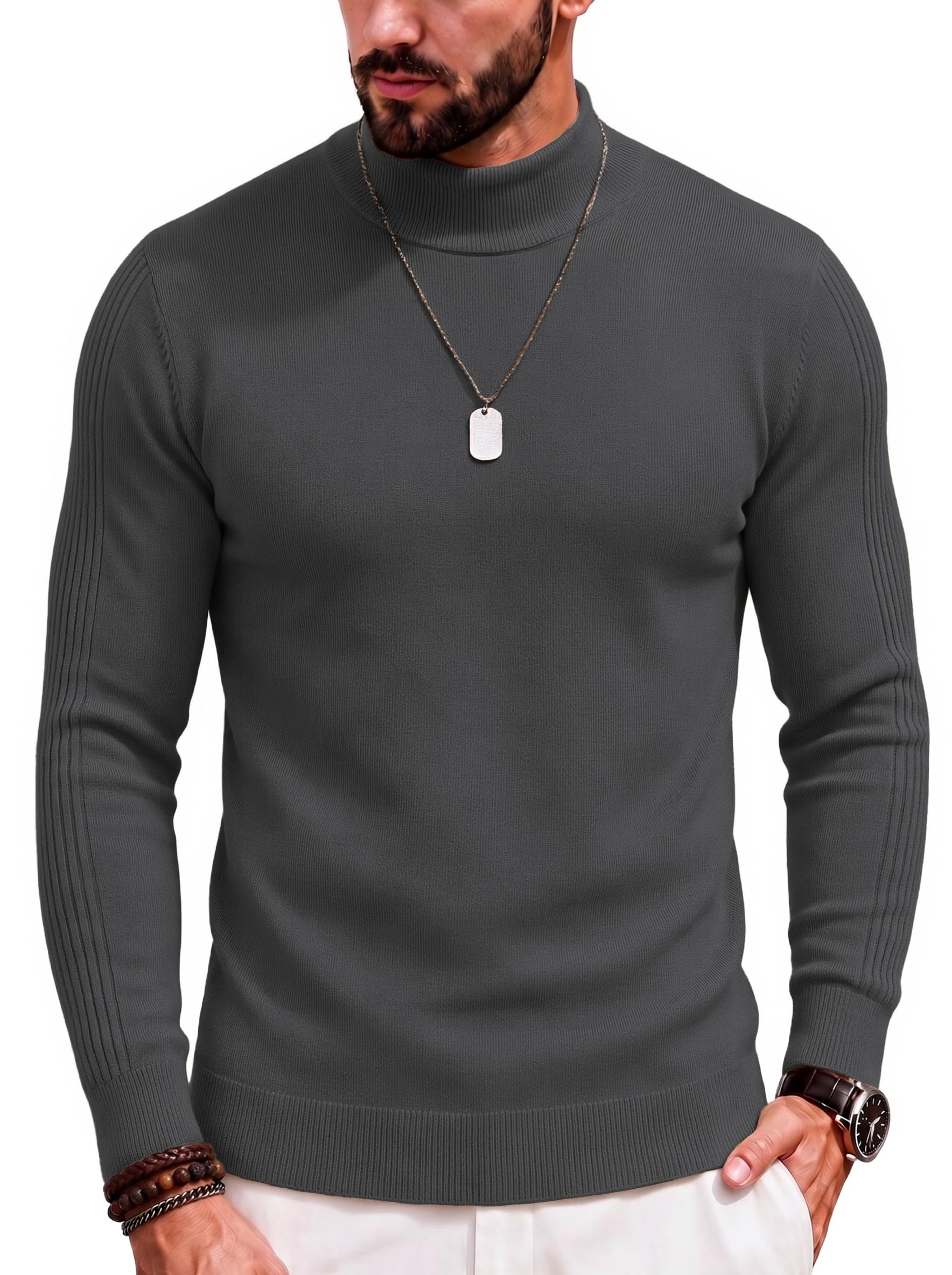 COOFANDY Mens Mock Turtleneck Slim Fit Pullover Sweater Casual Basic Knitted Thermal Sweaters