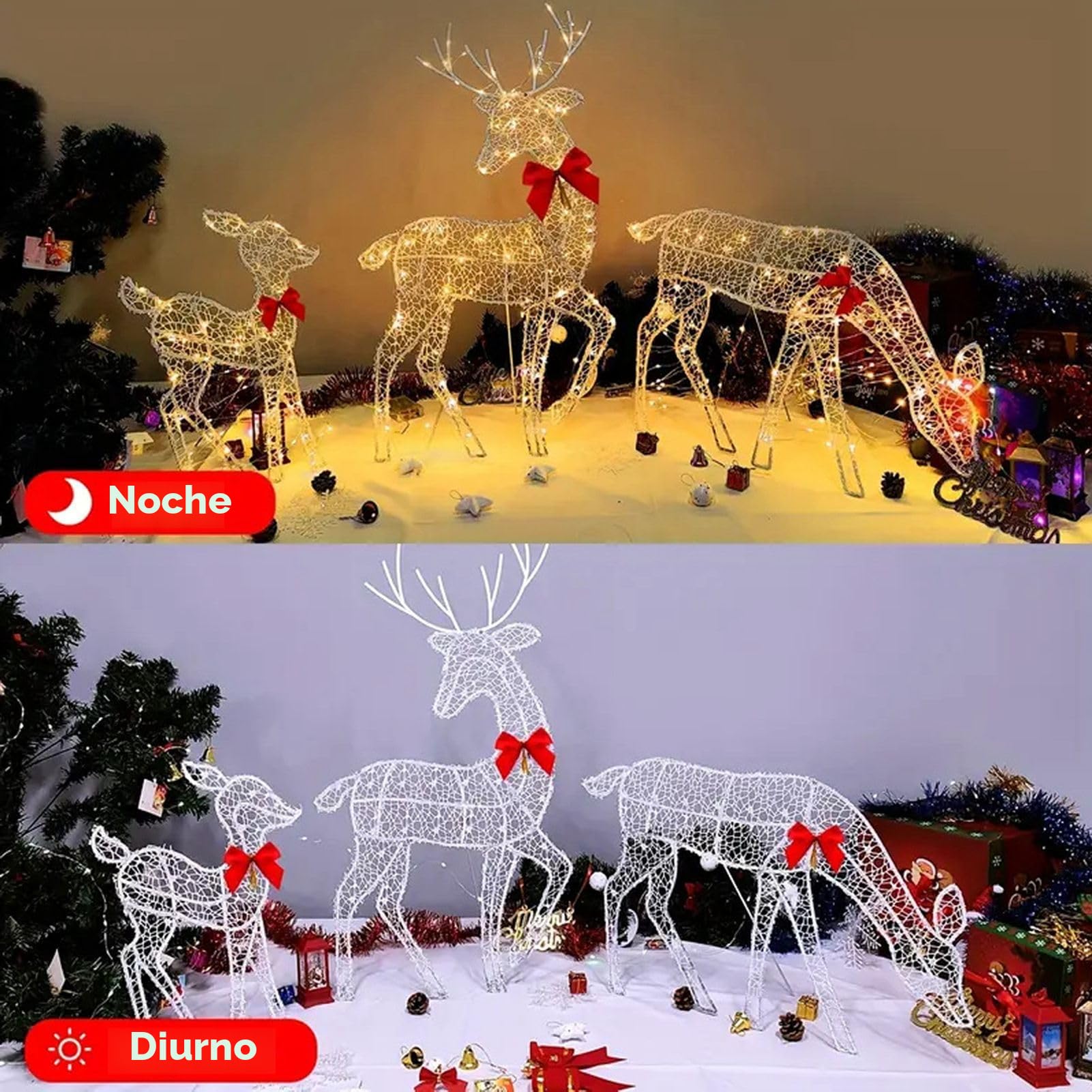 Juego Familiar de Ciervos Navideños Iluminados de 3 Piezas, Decoración Navideña de Renos para Patio Al Aire Libre para Decoración Navideña de Jardín Interior y Exterior,
