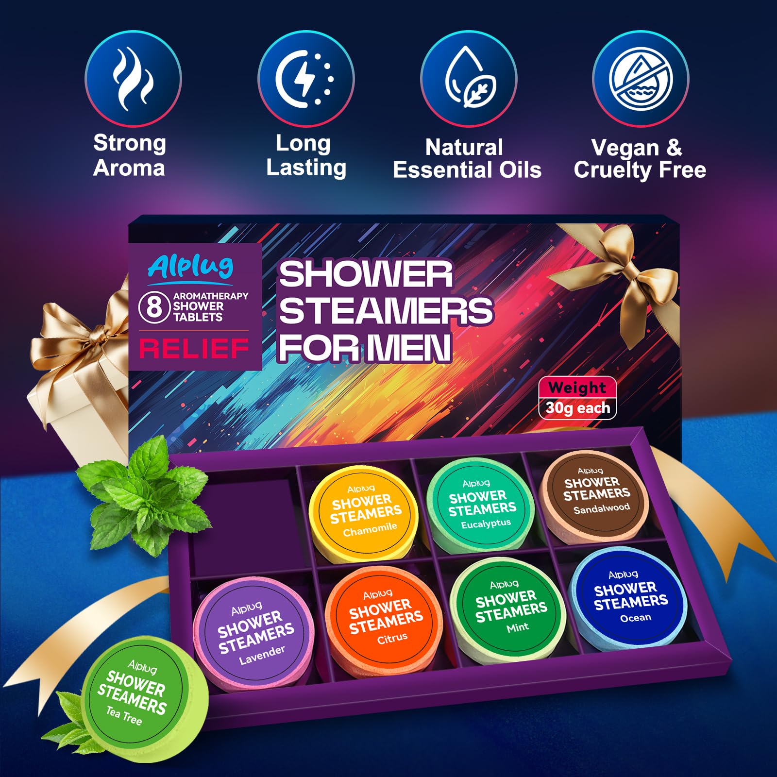 Shower Steamers for Men 8 Pack - Gifts for Men, Shower Bombs Aromatherapy with Essential Oils, Fathers Day Gift for Dad Husband from Wife Daughter, Mens Gifts Ideas, Gifts for Mens Who Have Everything