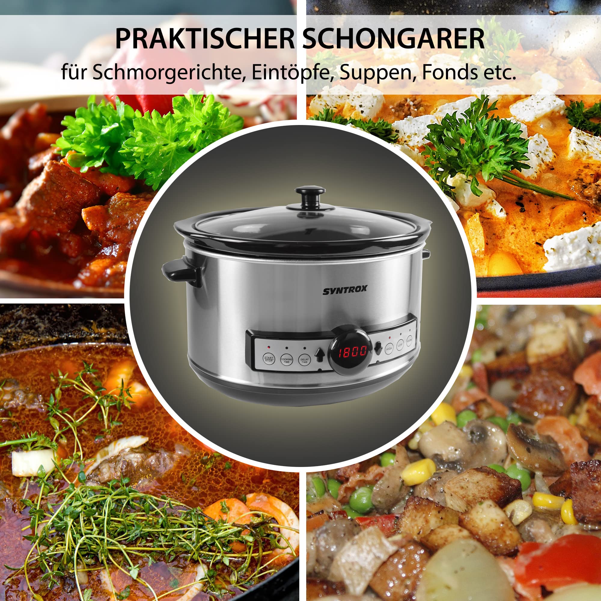 Syntrox Germany Slow Cooker Schongarer 4,5L mit Timer und Warmhaltefunktion - Leistung 280 Watt