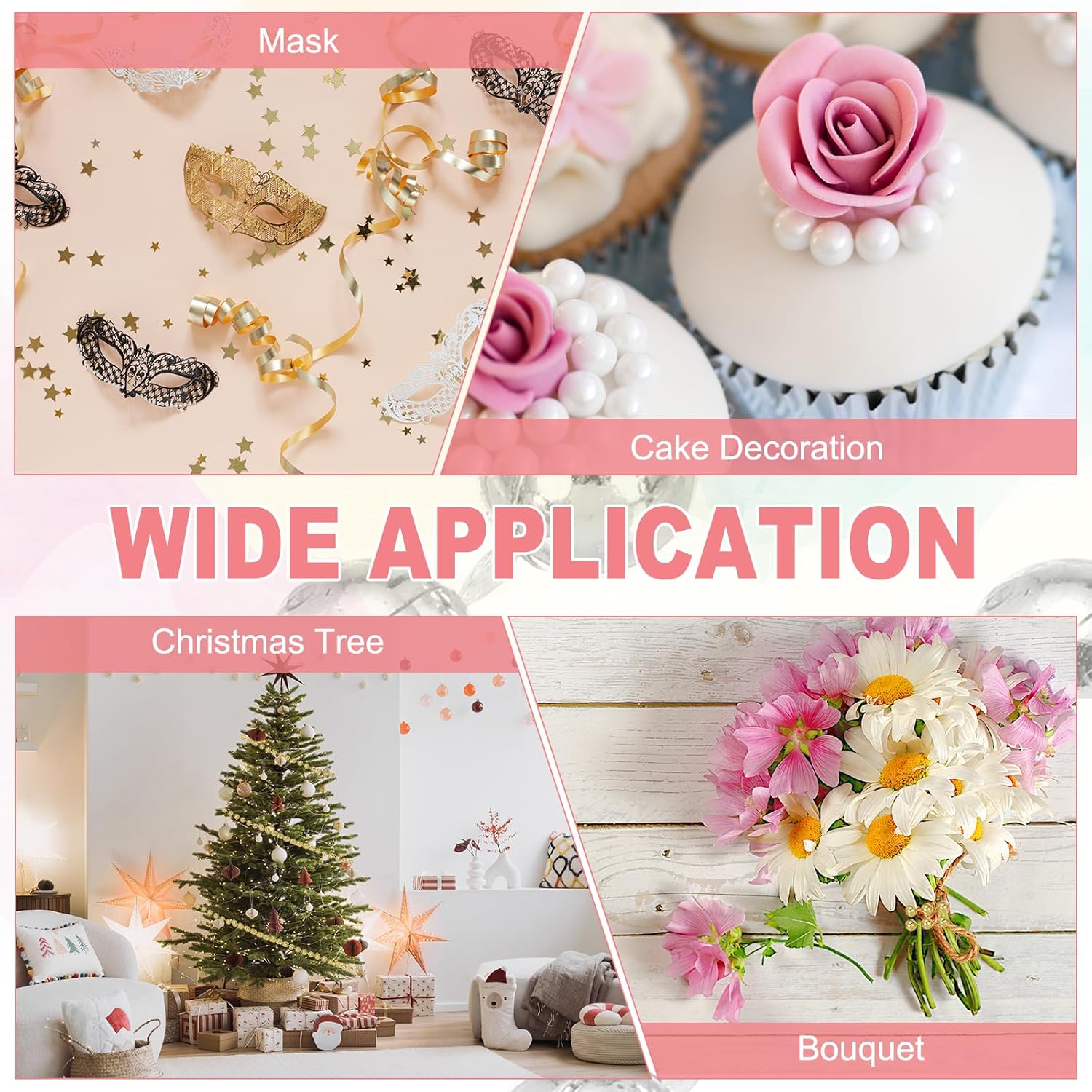 PATIKIL 33 Feet Pearl String 10 mm Craft Pearl Bead Garland Faux Beads Spool Roll Strands Pearls Chain Trim for Wedding Party Flower Christmas Tree Decoration DIY Crafts, Pink