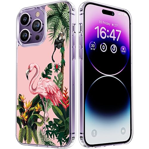 ANNGELAS iPhone 14 Pro Max Case - Anti-Fall & Anti-Scratch Drop Protection - Floral Pattern Flower Fashion Designs - Durable Soft & Lightweight TPU - for Women & Girls,6.7 Inch, Flamingo(G2)