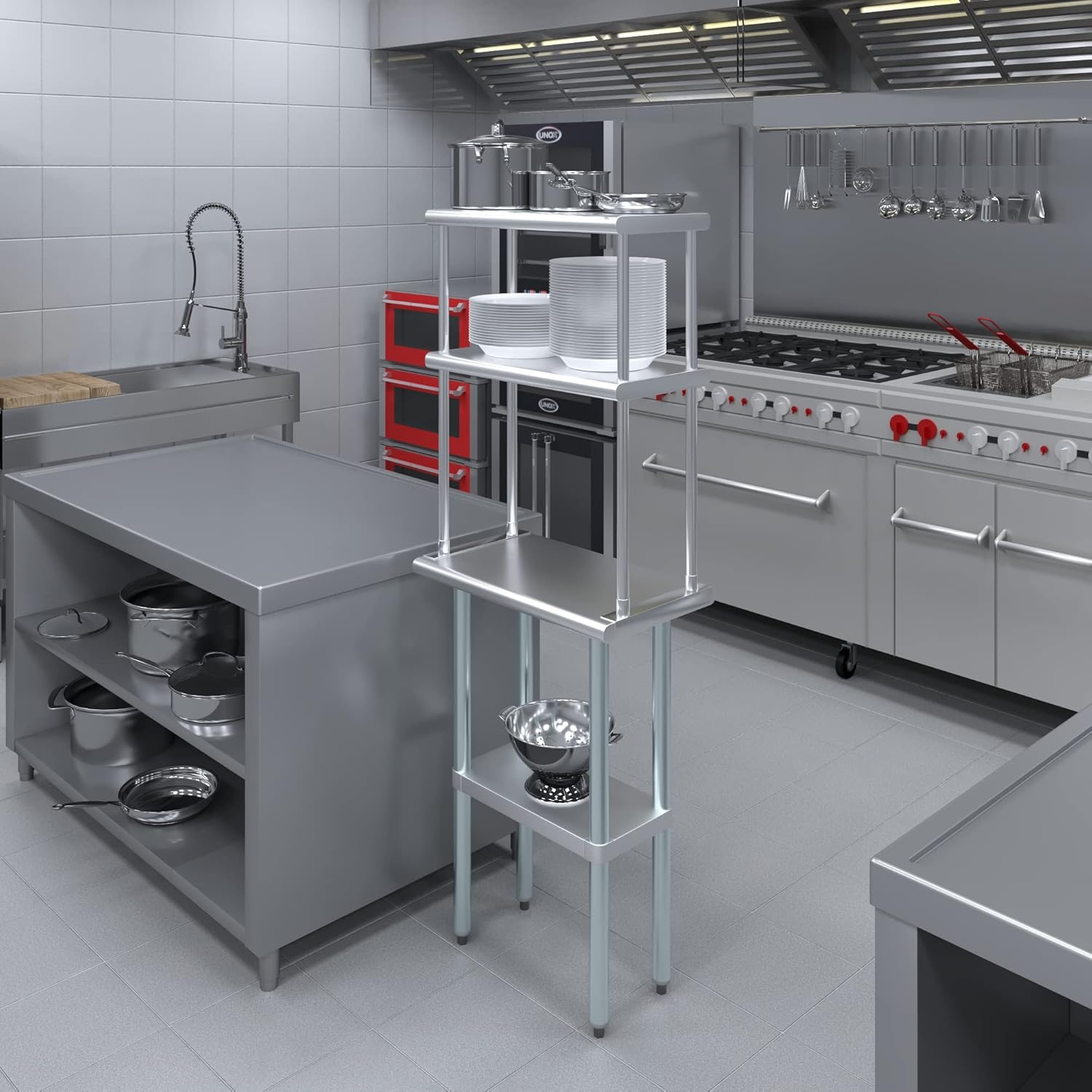 Amgood Stainless Steel Work Table Double Tier Overshelf | NSF (14" x 24" Work Table + 12" Overshelf)