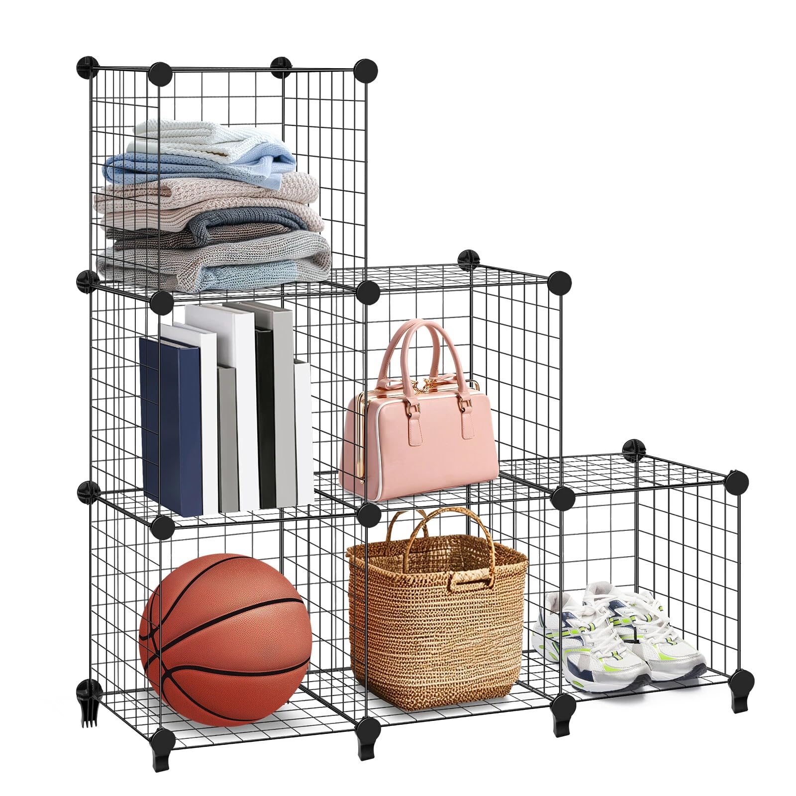 Lucn 6 Cube Metal Wire Rack Interlocking Storage Cabinet Organiser Display Storage Shelf Rack DIY Display Cabinet Organiser Wire Grid Bookcase