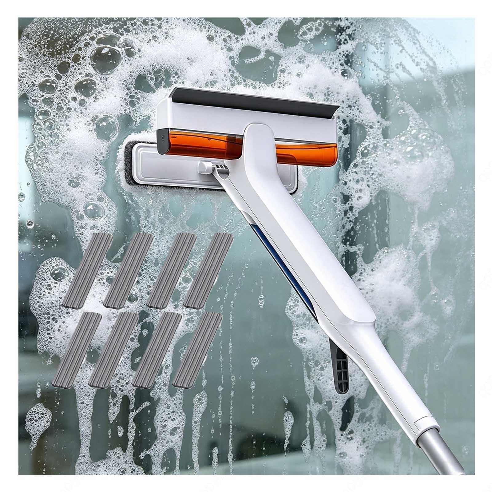 Limpiacristales 4 en 1 con Mango Telescópico de Ventanas con Depósito de Agua Residual Limpiacristales en Spray de Doble Cara Adecuado para Múltiples Escenarios