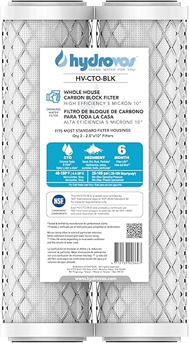Miniatura 1 de HYDROVOS Filtro de agua para toda la casa de 5 micrones de carbono de 10 x 2.5 pulgadas, reemplazo de cartucho CTO de alta eficiencia para el