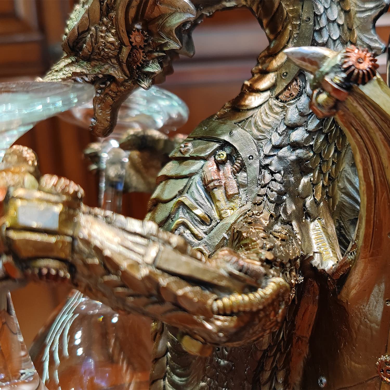 Steampunk - Soporte para botella de vino de dragón con dos soportes para copas de vino, estante de vino, decoración gótica, aspecto metálico, para el hogar, decoración de cueva, regalos para 9
