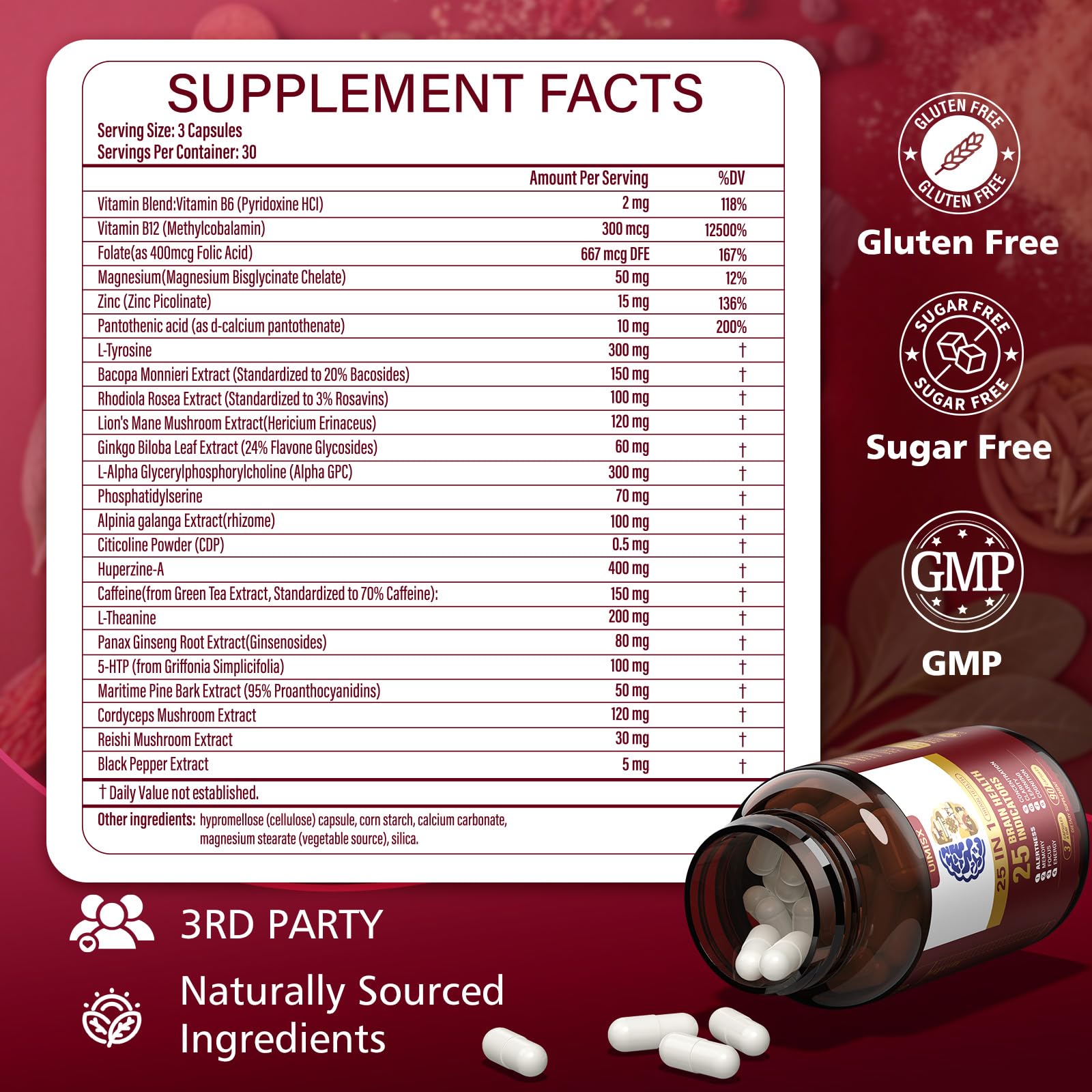 Brain Supplements for Memory and Focus - Nootropic Brain Supplement with Alpha GPC, Lion's Mane, Bacopa & L-Theanine for Cognitive Function, Mental Clarity, Brain Health Supplements for Adults — Amazon image 2