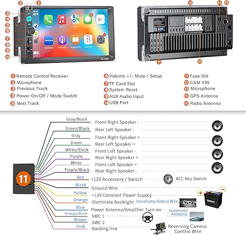 Miniatura 5 de Hexahedron Estéreo de auto doble DIN con Apple Carplay y Android Auto, pantalla táctil de 7 pulgadas, cámara de respaldo, Bluetooth, enlace de