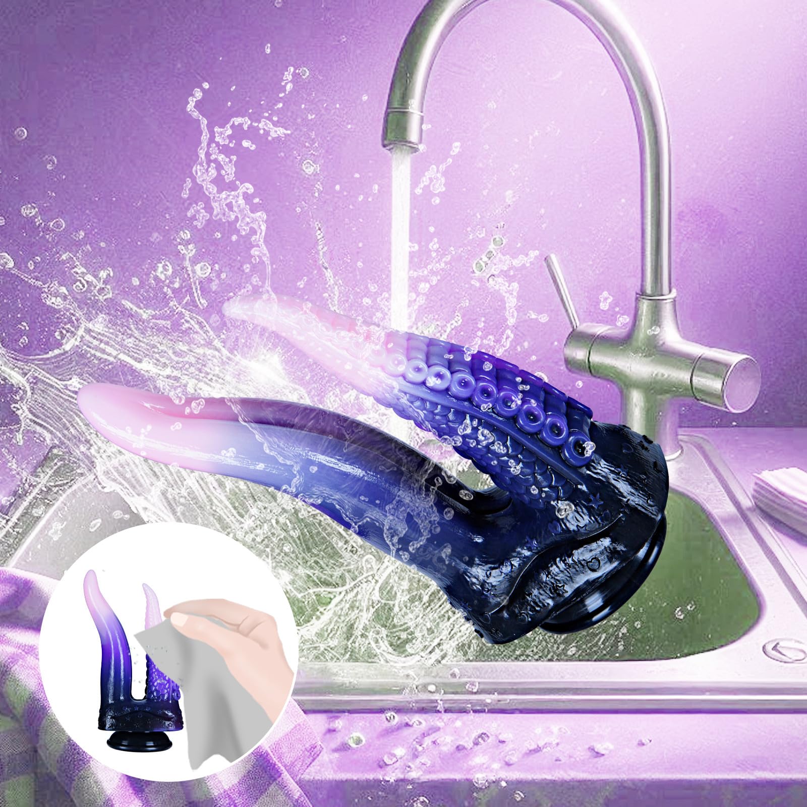 8" Silicone Double Ended Tentacle Tongue Dildo for Lesbian Women, 7" Monster Large Double Sided Ended Dildo with Suction Cup, 6" Dragon Dildos Anal Plug Fantasy Pink Purple Alien Sex Toy for Couples: Powder Blue L