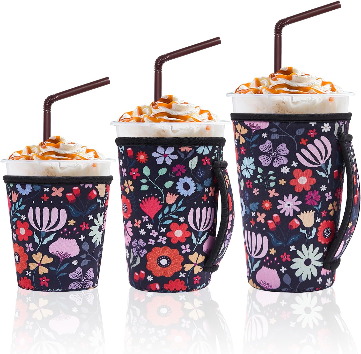 3 Piece Reusable Iced Coffee Sleeves Insulated Coffee