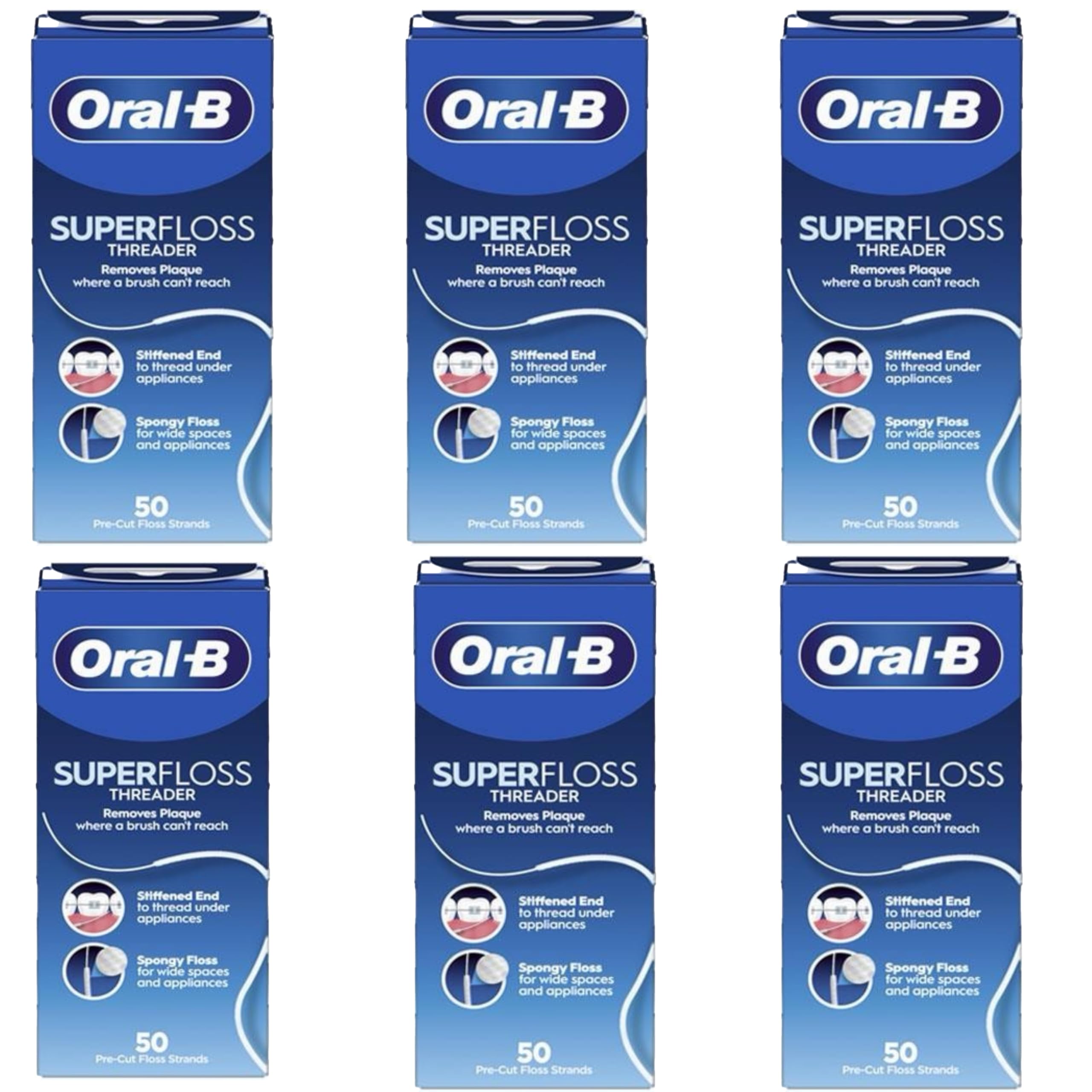 Oral-B Fil-dentaire Super Floss - Goût de menthe - 50 fils précoupés (Lot de 6)