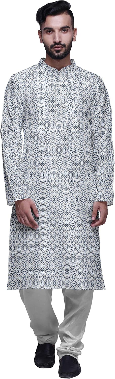 Atasi Designer Printed Kurta for Boys Casual Kurta Pajama Set Summer Clothing Blue
