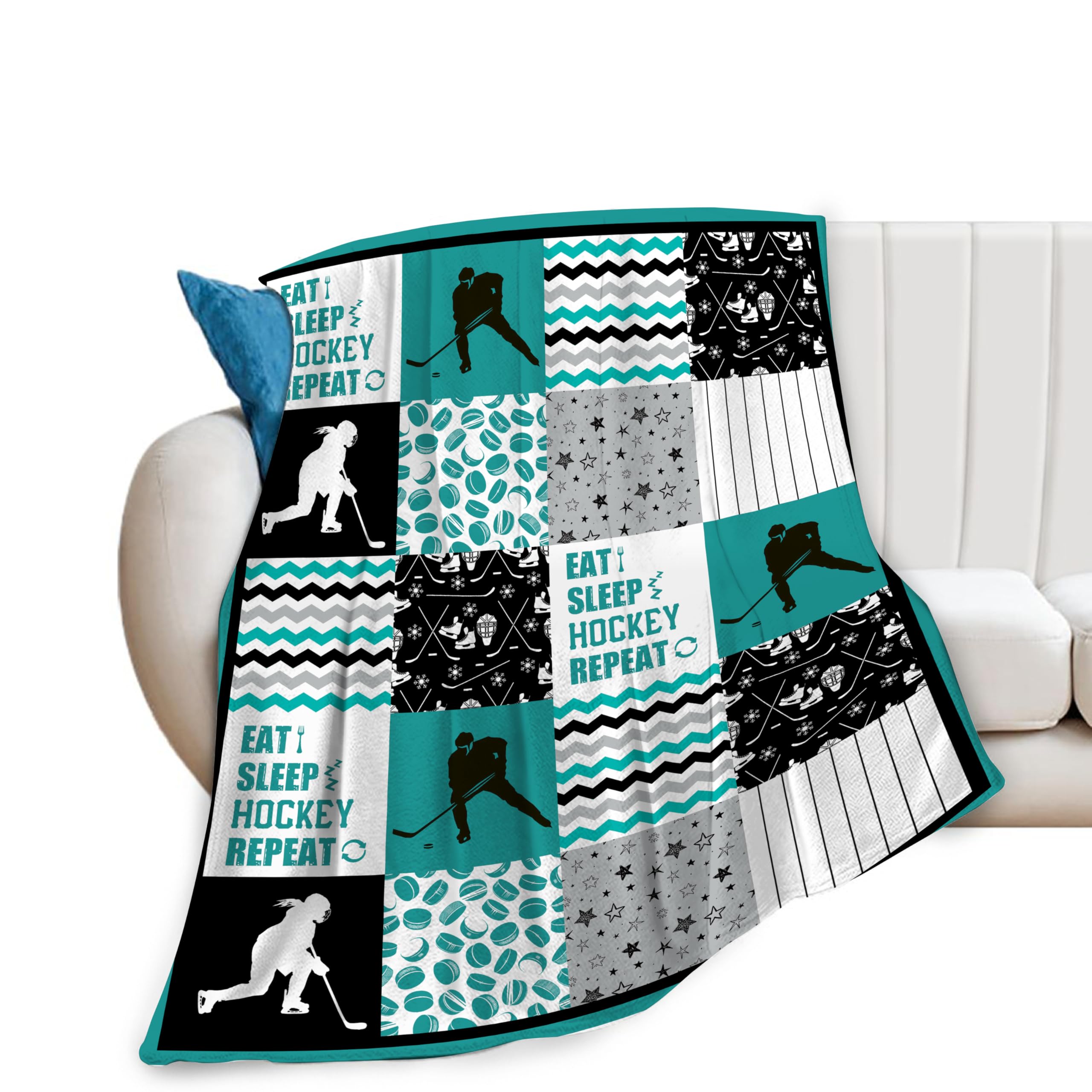 Hockey Throw Blanket - Cozy Fleece Flannel Plush Bedding for Ice Hockey Fans - Gifts for Boys, Girls, Men, Women, Youth, Kids - Couch, Sofa, Bed Decor - 40"x50"