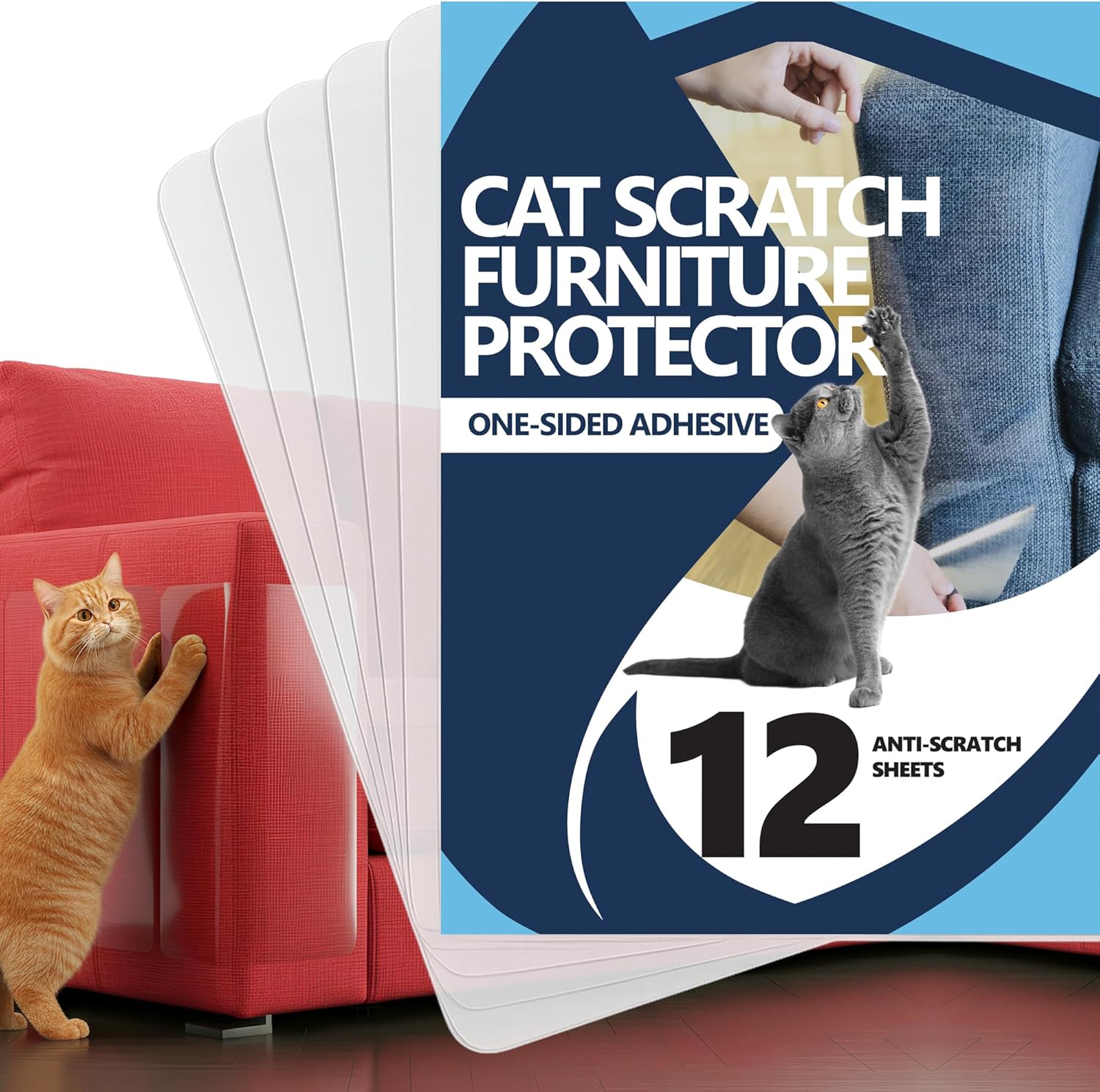 Furniture Protector from Cats, 12-Pack Anti-Scratching Sticky Tape, Scratch Deterrent, Cat Scratch Furniture Protector, Couch Protector from Cat Claws, Sofa Corners, Couch Corner Protector for Cats
