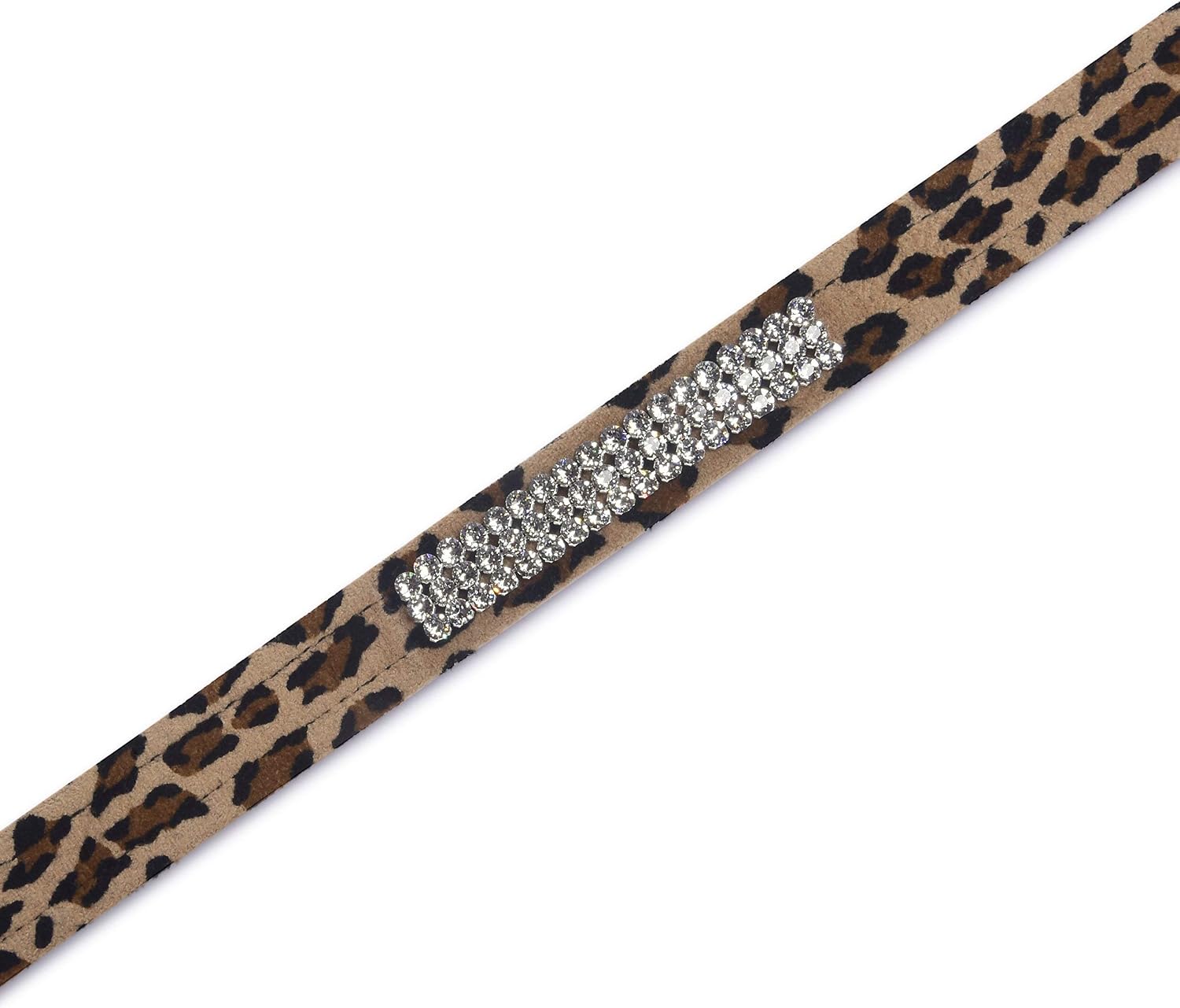 Susan Lanci Designs Premium Ultrasuede 3 Row Giltmore Pet Leash, Cheetah, 5 FT
