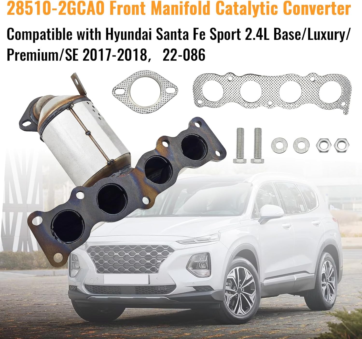 28510-2GCA0 Front Catalytic Converter Compatible with Hyundai Santa Fe Sport 2.4L Base/Luxury/Premium/SE 2017-2018，22-086