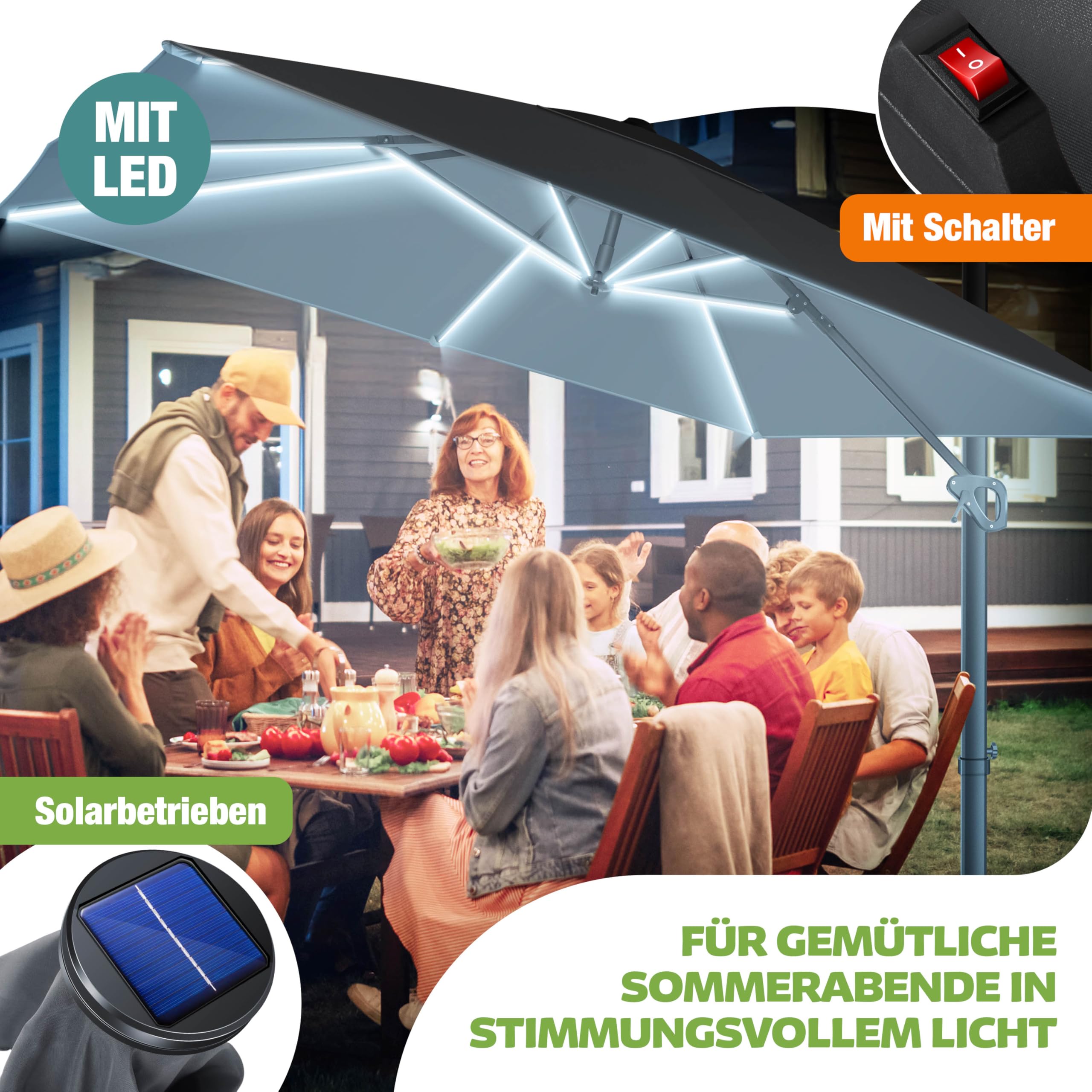 KESSER® Sonnenschirm Ampelschirm SUN XL 300 x 300 cm Inkl. Abdeckung + Windsicherung Drehbar Neigbar Kippbar Marktschirm Groß 360° Rotation, Gartenschirm mit Kurbel Sonnenschutz UV50+, Anthrazit