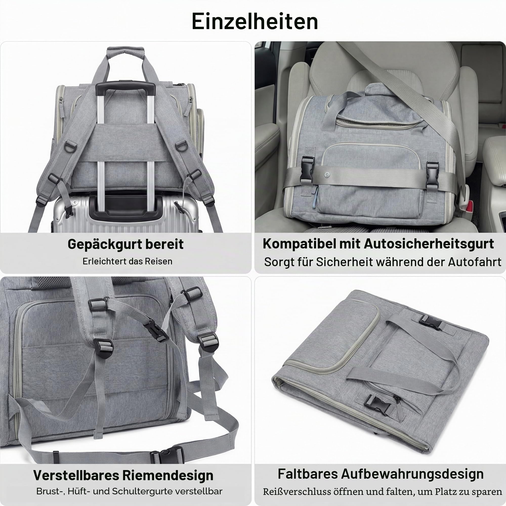 Atmungsaktiver Katzenrucksack, erweiterbarer & Faltbarer Haustier-Reiserucksack, Transportrucksack für Katzen, Kleinhunde, mit Gurt für Autositz & Gepäckträger, für Reisen, Spaziergänge