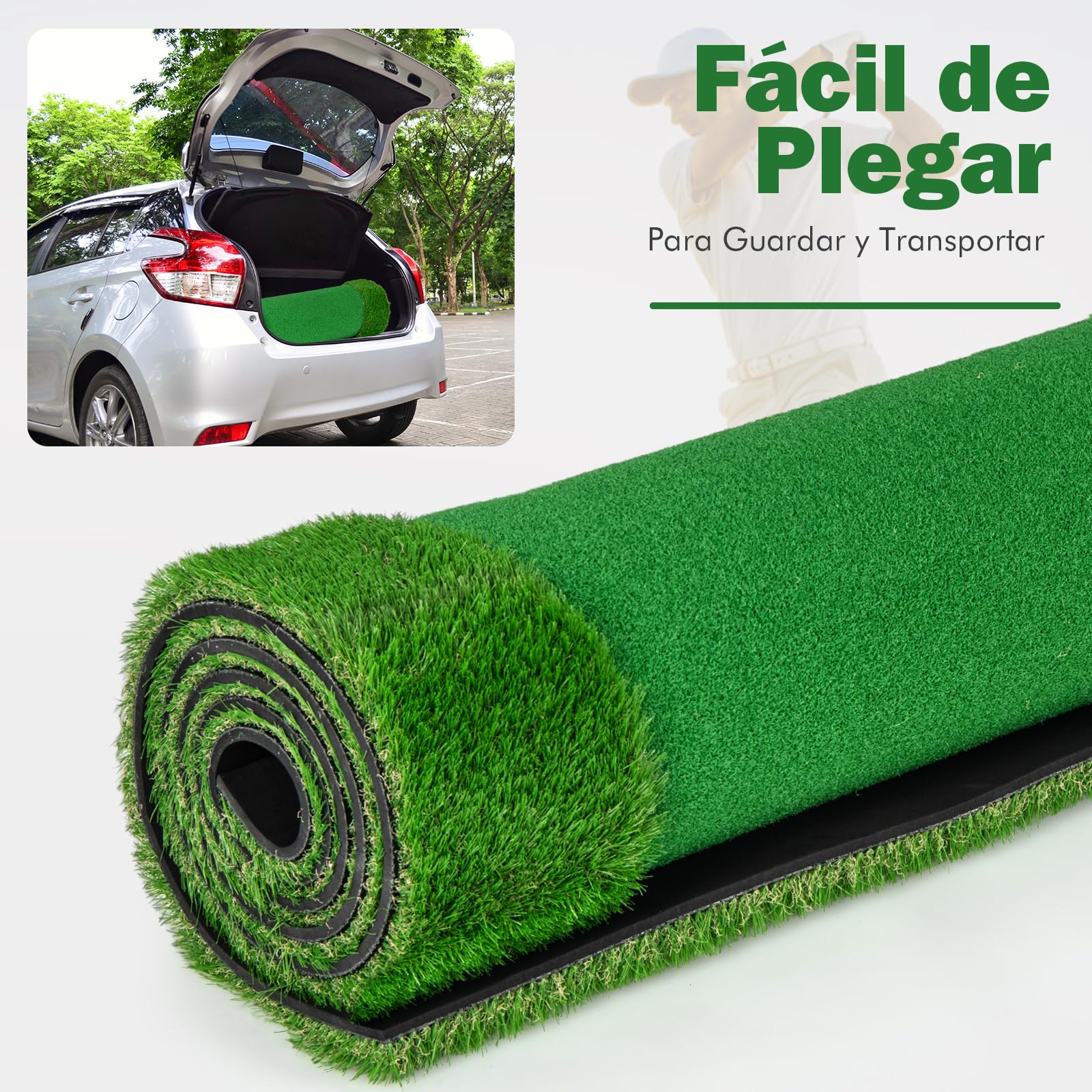 COSTWAY Alfombra de Putting de Golf 300x100 cm 3 Hoyos Banderas Tazas