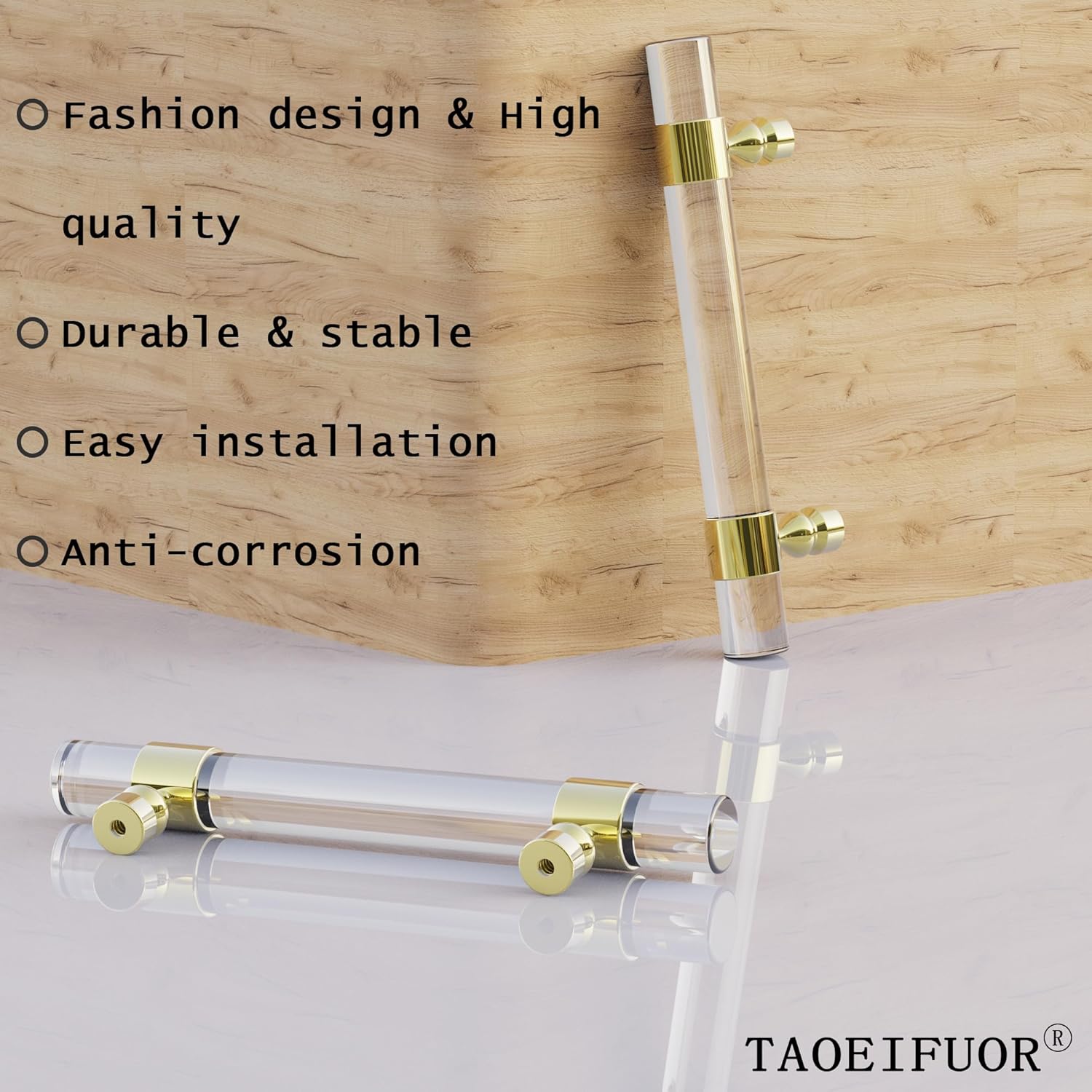 Kitchen Cabinet Door Handles for Cupboard Wardrobe Closet Dress Drawer Pulls (Acrylic-10PACK, Clear+Gold, Hole Center:3 Inch / 76MM)