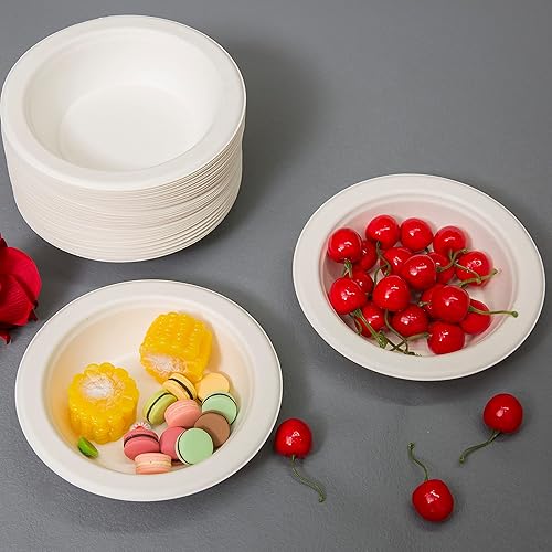 Miniatura 6 de Cuencos de papel compostables de 16 onzas, paquete de 200 unidades (blanco, resistentes, ecológicos, paquete a granel, cuencos desechables,