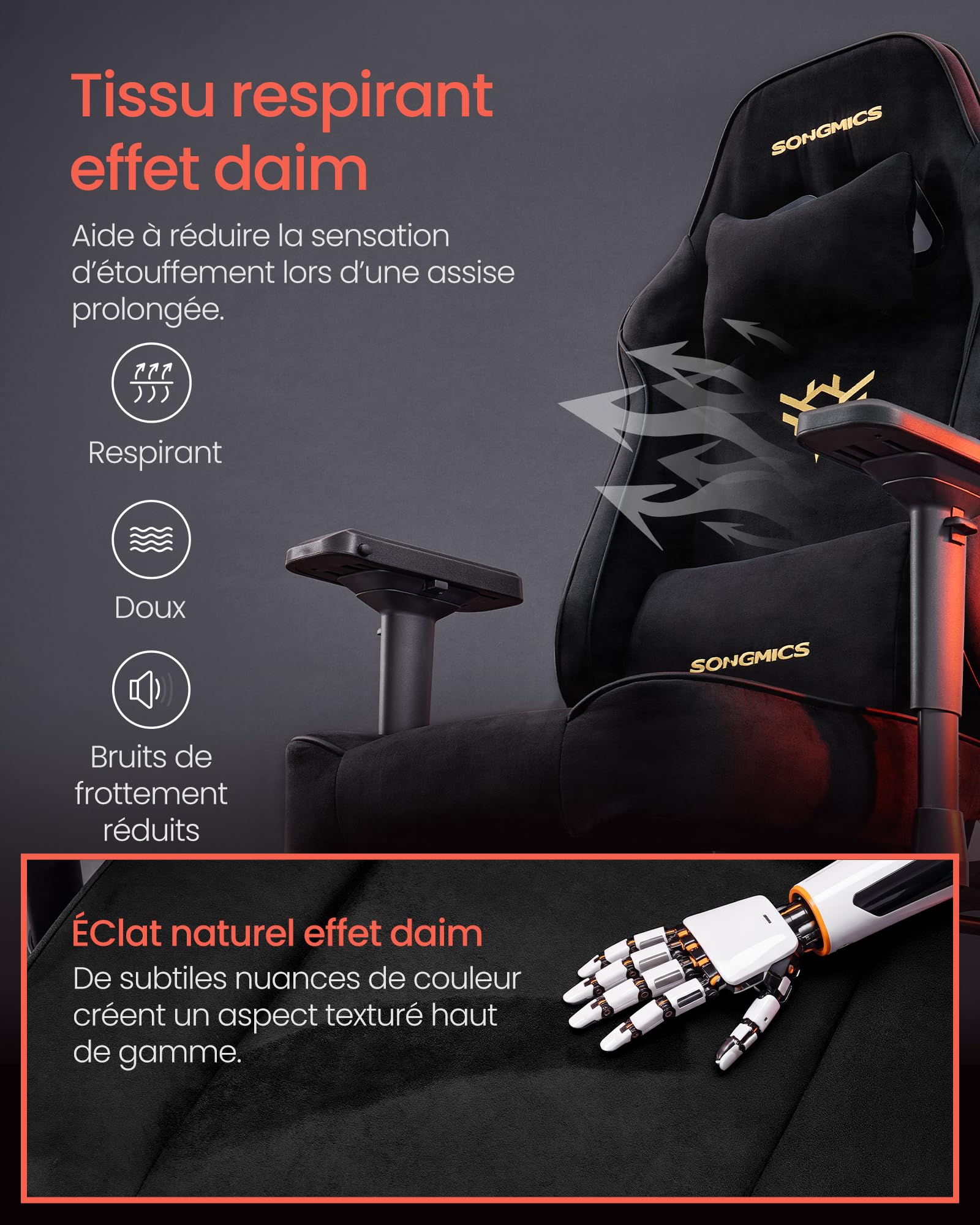 SONGMICS Chaise Gamer, Fauteuil Ergonomique, Capacité 200 kg OBG095BH01
