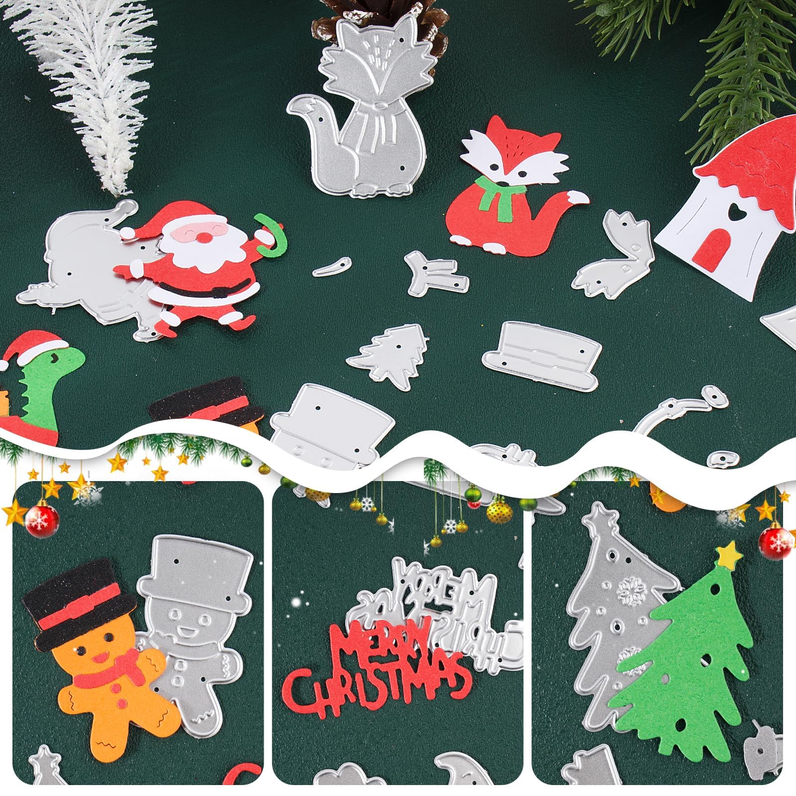 Kit 8 Poinçons Découpe Noël - Dies Scrapbooking Maison, Renard, Sapin - Pour Papier, Feutre, Cuir - DIY Déco Fête - 4