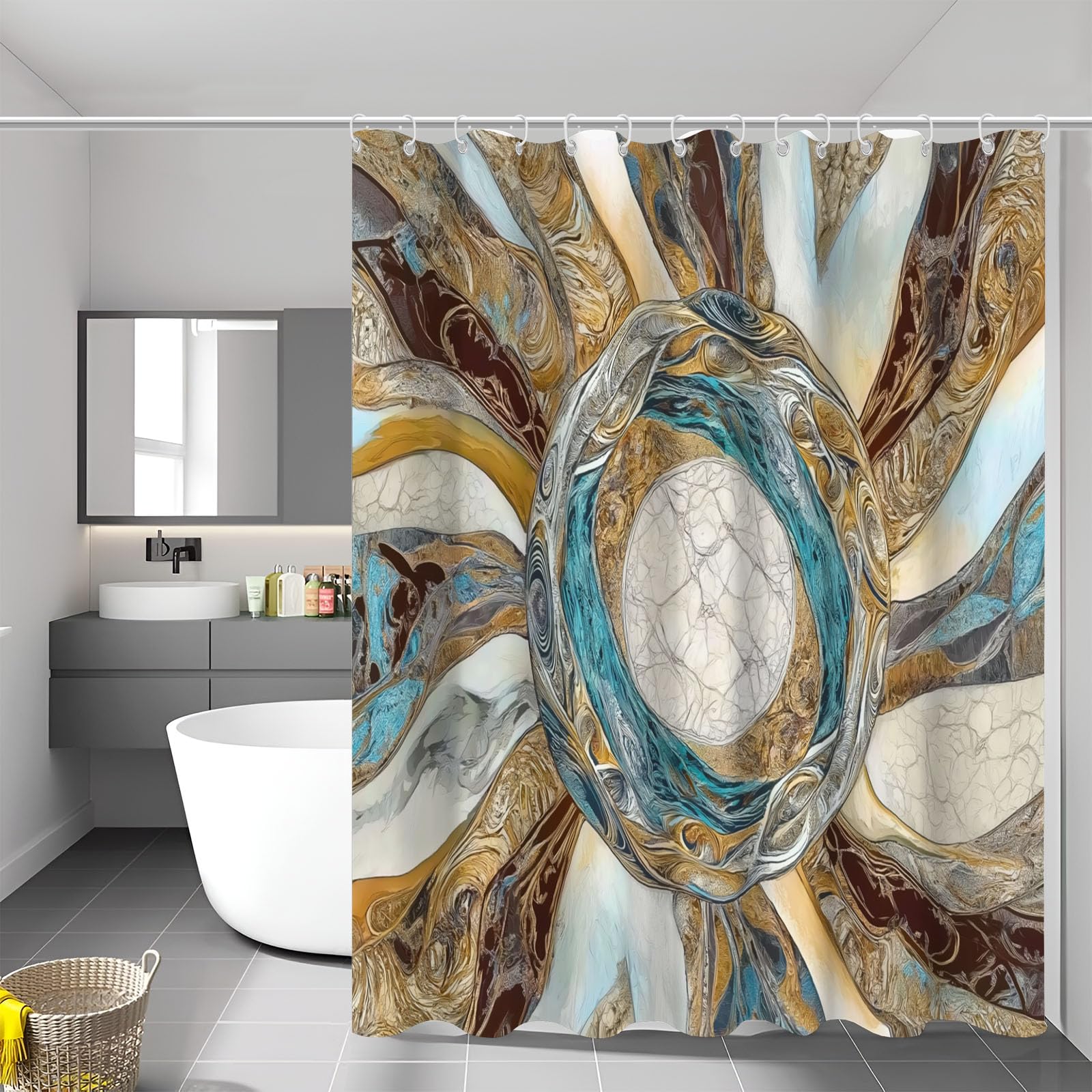 Rideau de douche marbre 180x200 cm en tissu polyester avec 12 crochets