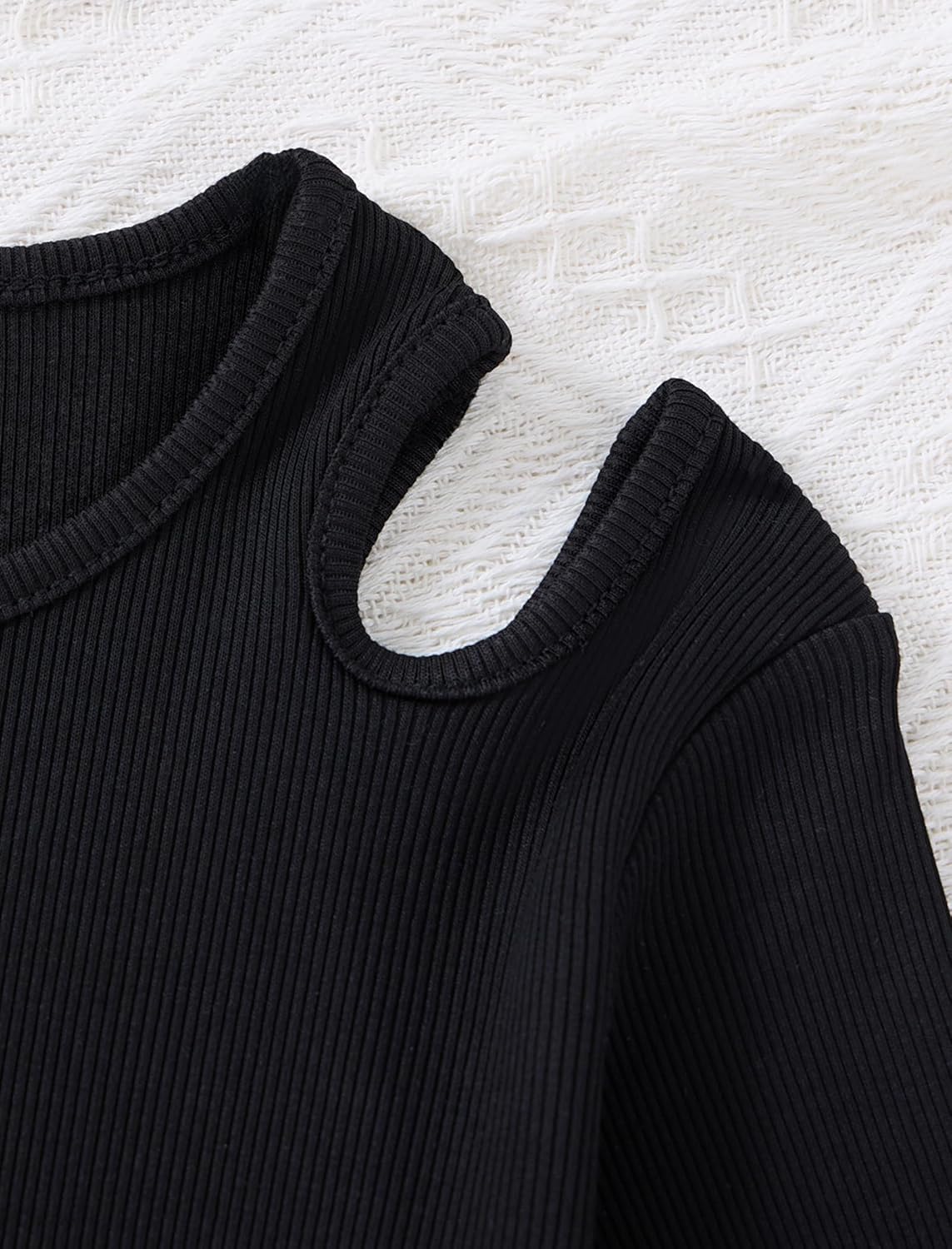 Girls Clothes Long Sleeve Ribbed Knit Cold Shoulder Top and Cargo Pant Set Teen Girls Outfits 6-12 Years - Image 5