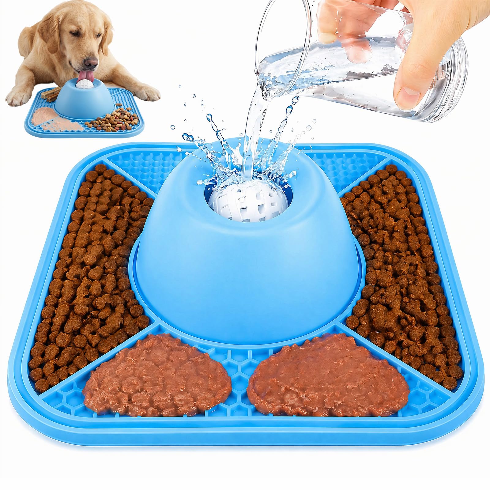 Slow Feeder Dog Licking Bowl with Rolling Ball, Dog Slow Feeder Bowl