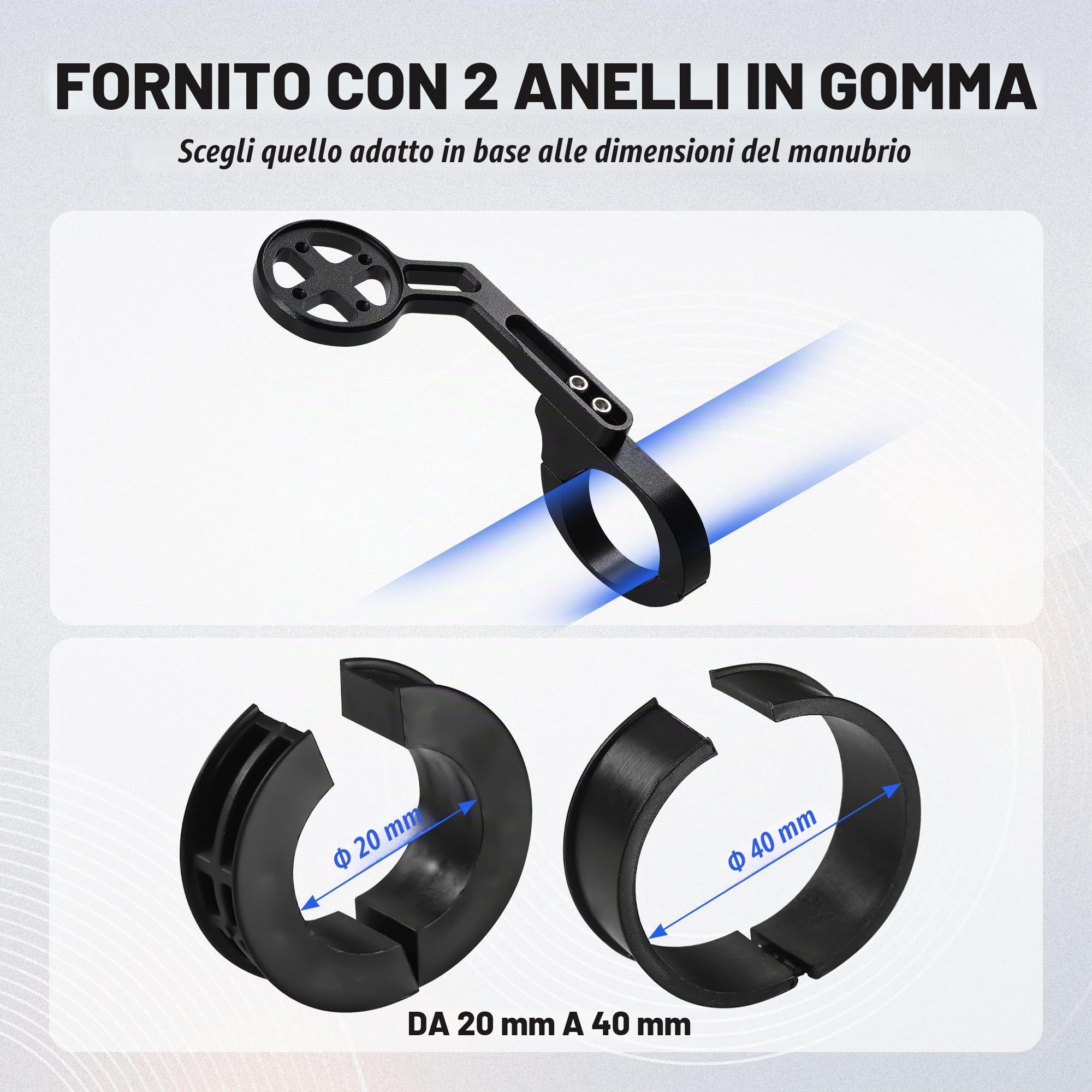 Supporto per Bicicletta Anteriore Compatibile con Garmin e Bryton, Supporto per Ciclocomputer da Bicicletta con Porta Luci Regolabile, Staffa Manubrio per Manubri di Dimensioni 20-40 mm, Nero