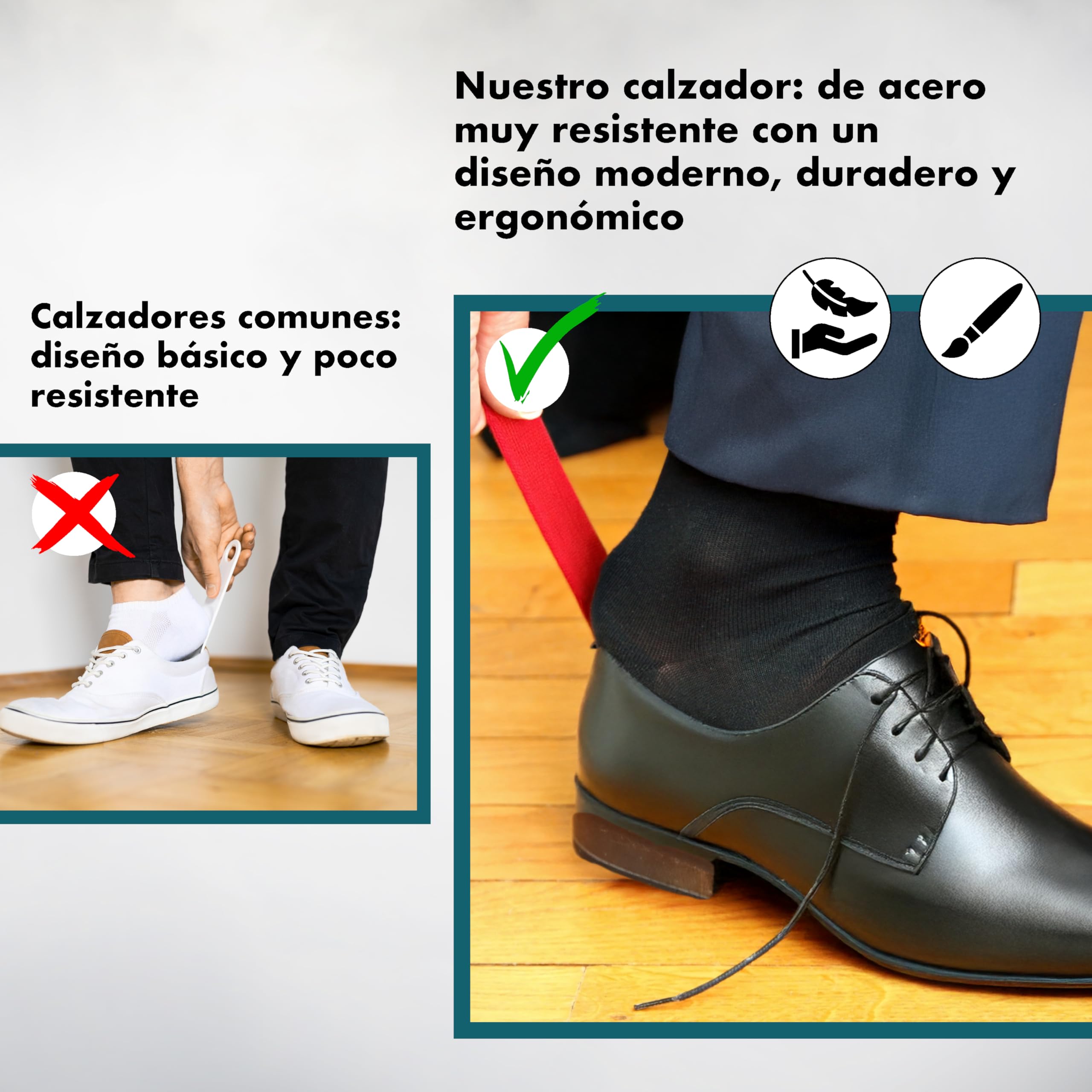 PIMEDA Calzador Metálico Rojo Ergonómico Antideslizante Resistente para Botas Zapatos Hombre Mujer