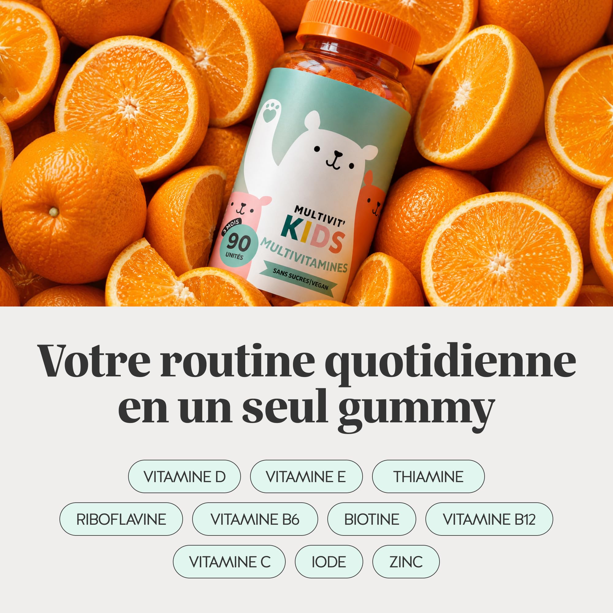 Bears with Benefits - Gummies Multivitamines Enfants 4+ - 90 unités | Multivit' Kids - Défenses Immunitaires - avec Vitamine B12, C, D, E, Zinc, Iode - Cure de 3 mois - Sans Sucre, Vegan