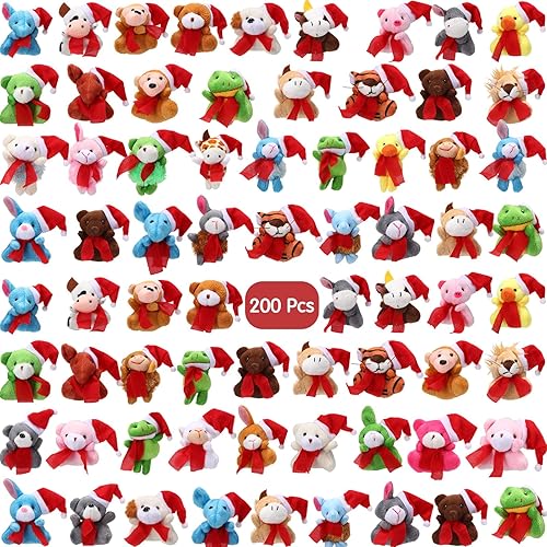 Poen 200 piezas de mini animales de peluche de Navidad a granel, mini felpa para colgar en el árbol de Navidad, decoraciones para colgar, llavero de