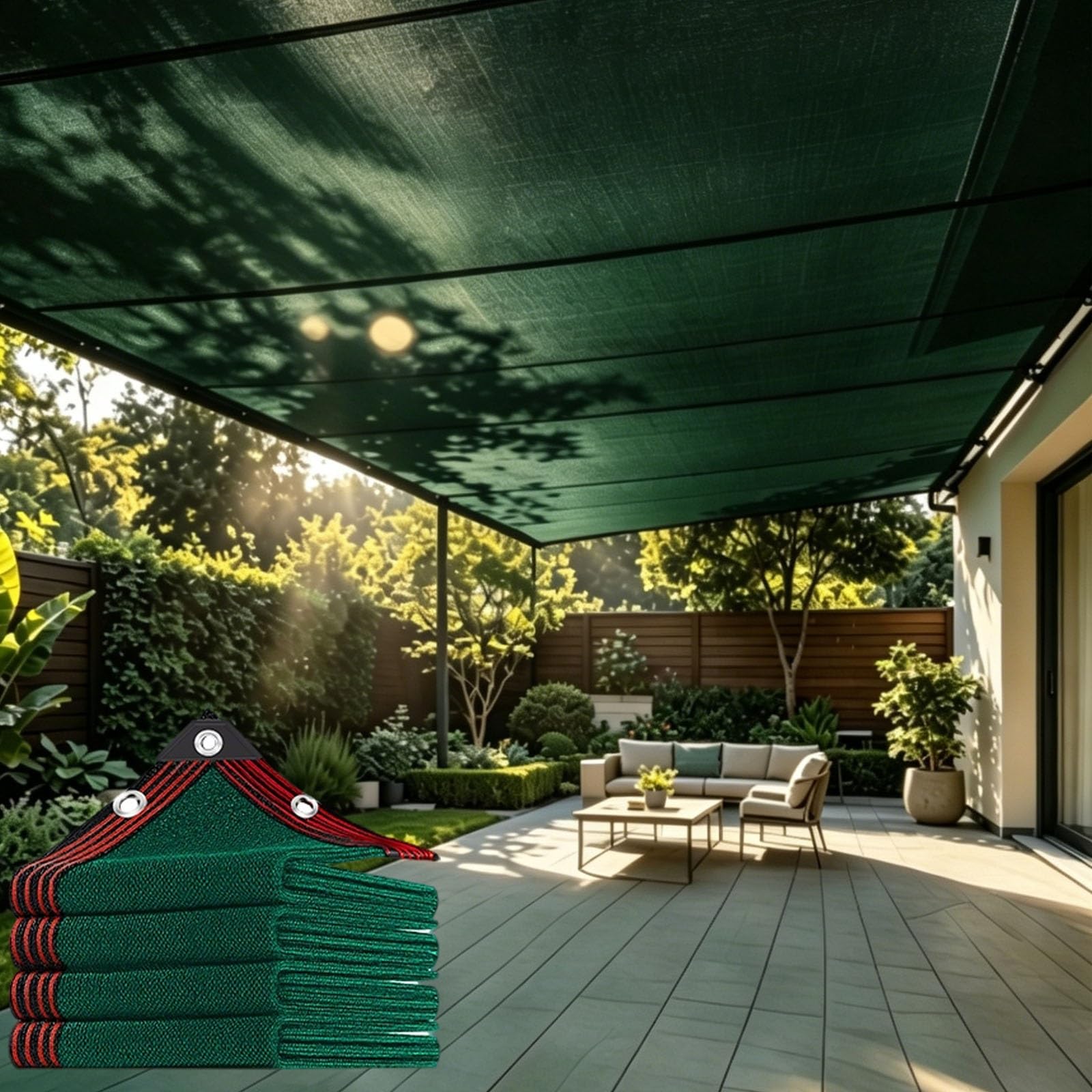 Telo Ombreggiante Verde 95% Con Occhielli, Rete HDPE Resistente Ai Raggi UV E Traspirante Per Patio, Giardino E Piscina(6x10ft)