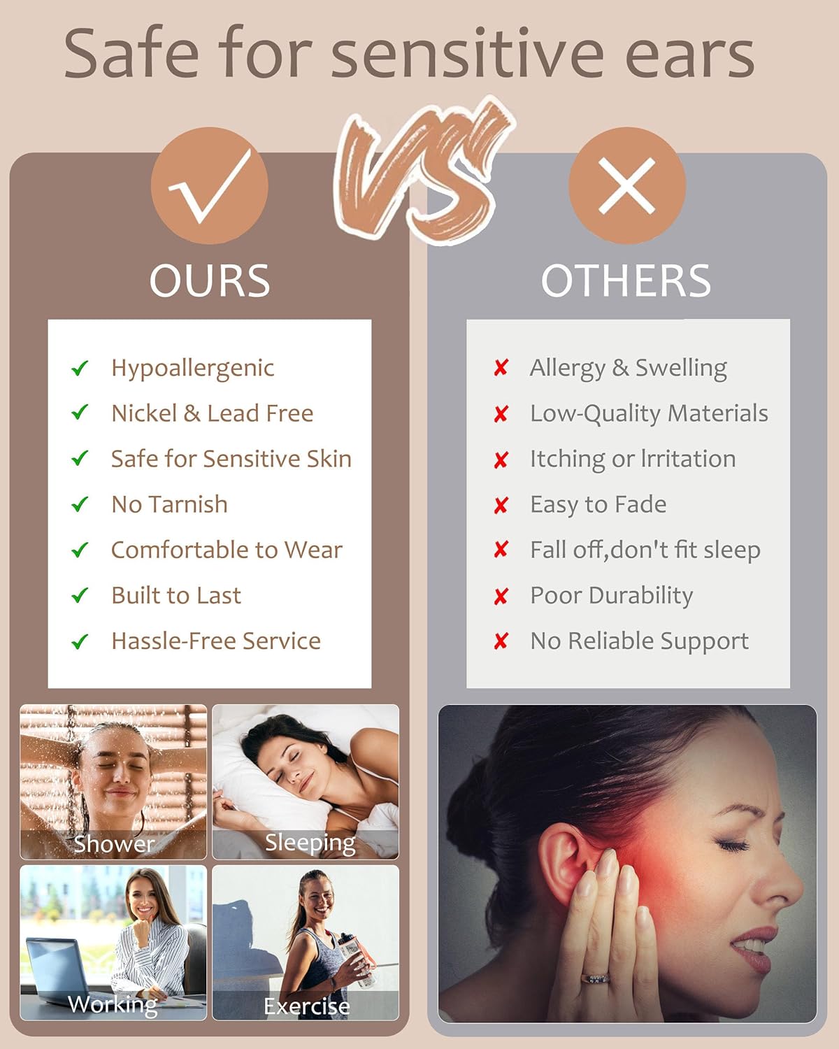 6 Pairs Stud Earrings Set, Hypoallergenic Cubic Zirconia Earrings 316L Stainless Steel CZ Earrings 3-8mm - Image 7