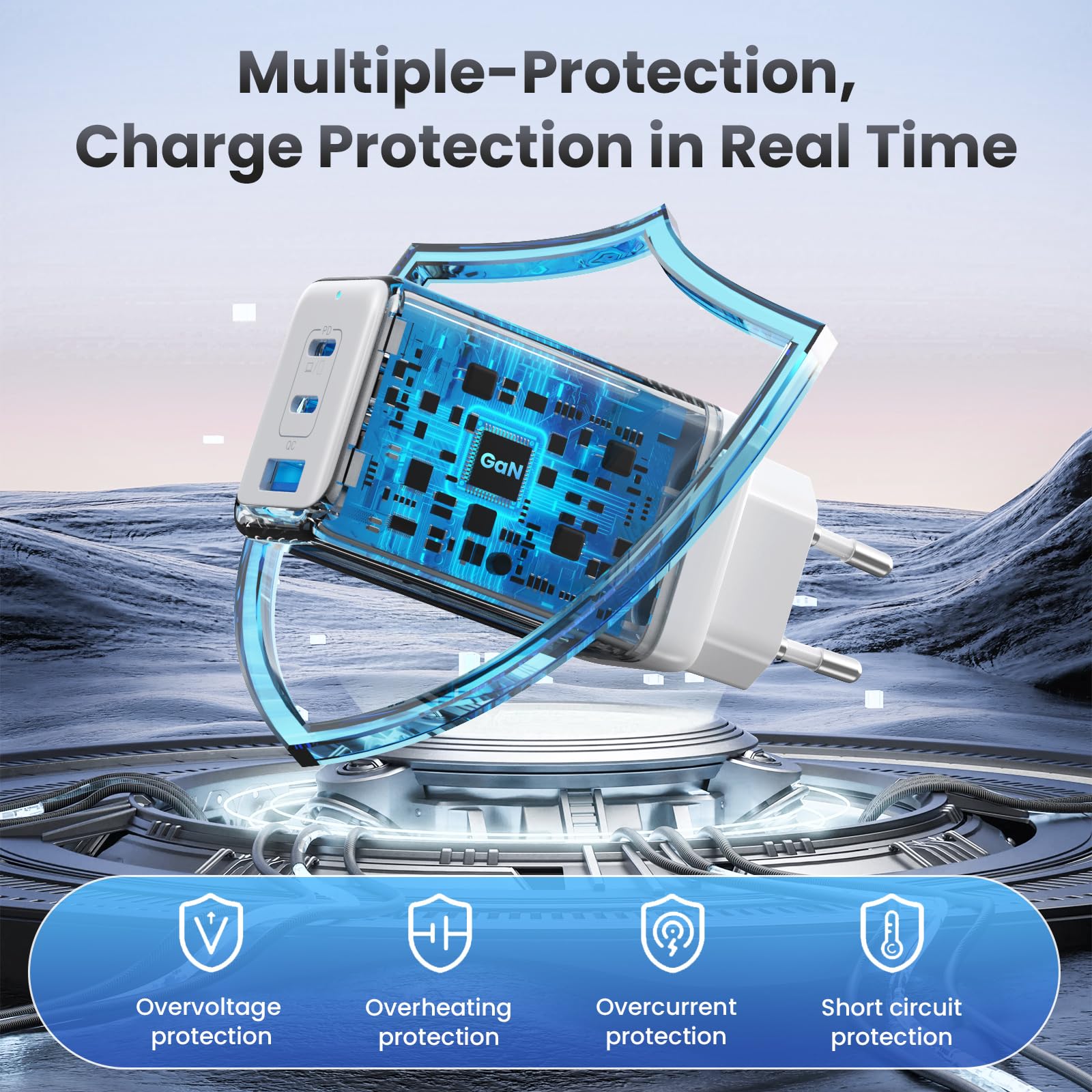 130W Caricatore USB C, 3 Porte GaN III Tech Alimentatore USB C, 65W PD+PPS Compatto Caricabatterie Ricarica Rapido Presa USB Compatibile con MacBook Pro/Air, iPad, iPhone 16/15, Galaxy S24 (Bianco)