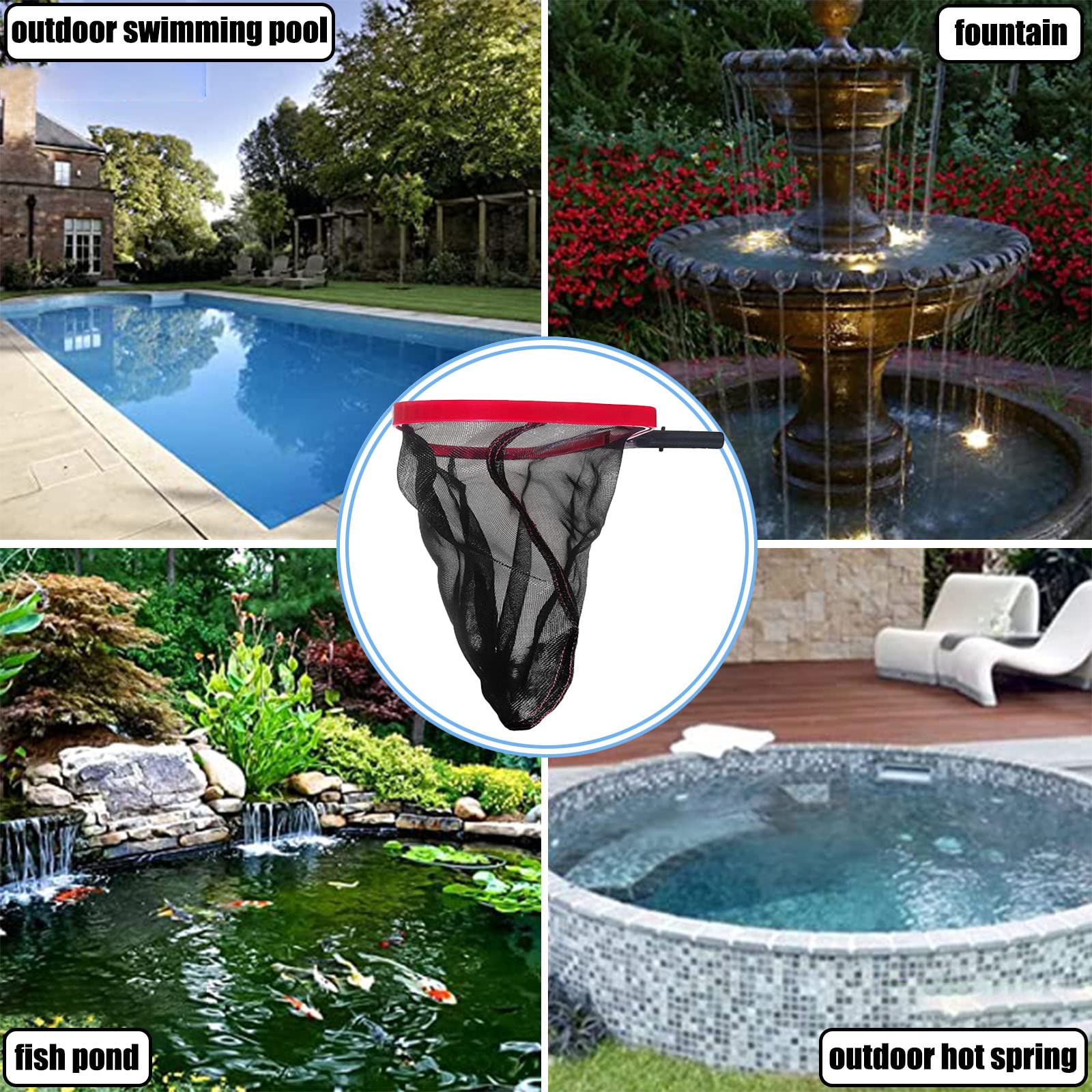 Écumoire de Piscine/Nettoyeur de Piscine, épuisette Profonde pour Piscine, Panier d'épuisette à Feuilles, épuisette à Mailles Fines pour Le Nettoyage des Feuilles et débris (Rouge)