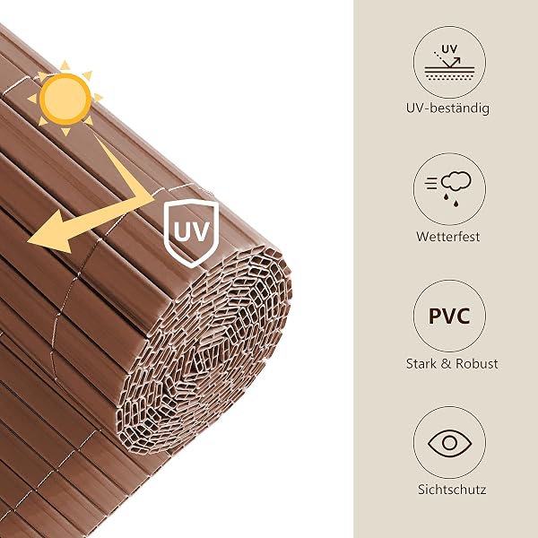 Ribelli® PVC Sichtschutzmatte mit Steg, extra stabil Sichtschutzzaun Sichtschutz Zaun Balkon Windschutz (80 x 500 cm, braun) - 4