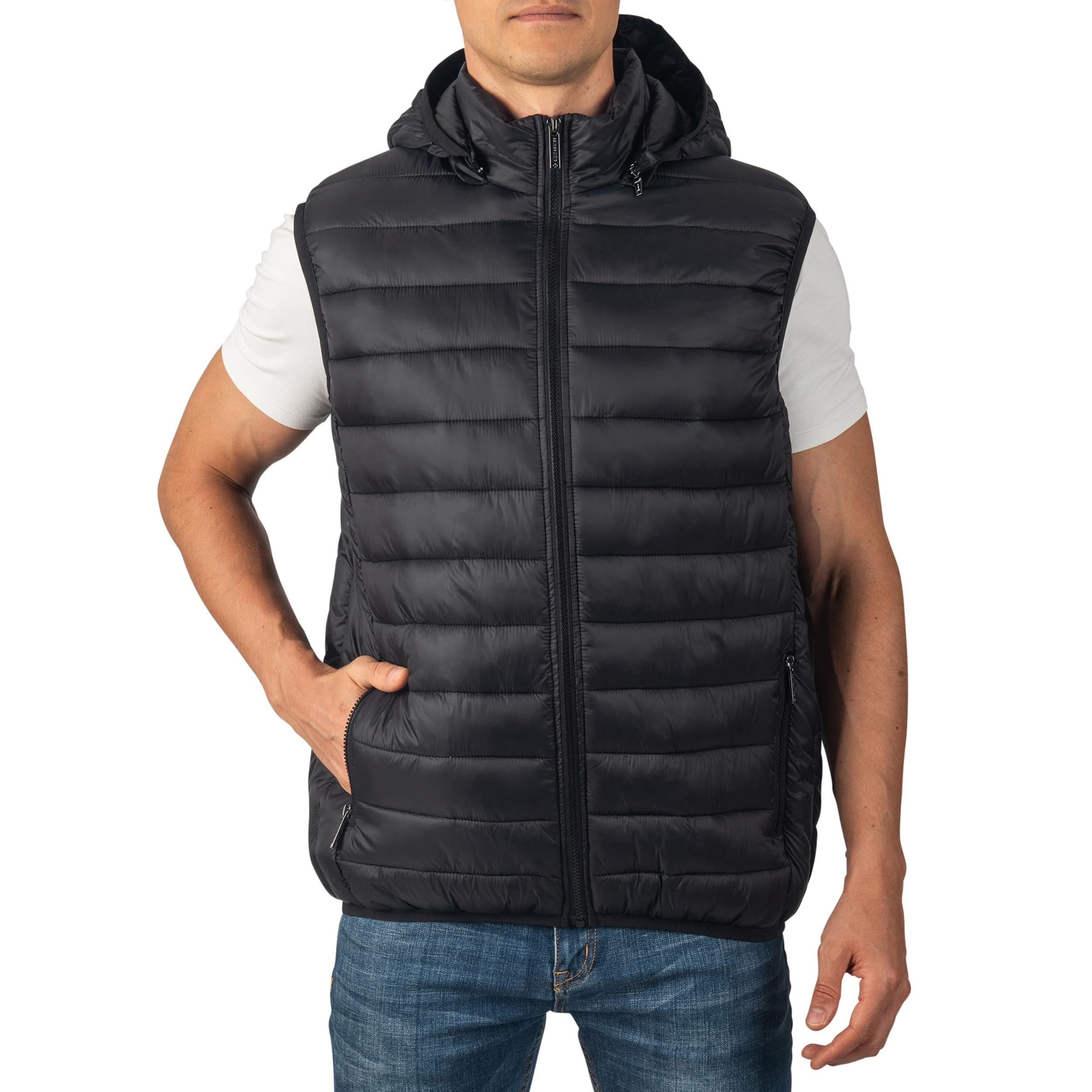 Alpine Swiss Gage - Piumino da uomo in piumino, leggero, ripiegabile, impermeabile, trapuntato, senza maniche, con cappuccio rimovibile