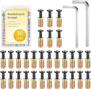 30 Sets 1/4-20 Threaded Inserts for Wood - 19/32" Length Heavy Duty Inserts with Hex Key (Includes 35pcs 1/4-20 x 3/4" Mounting Screws)