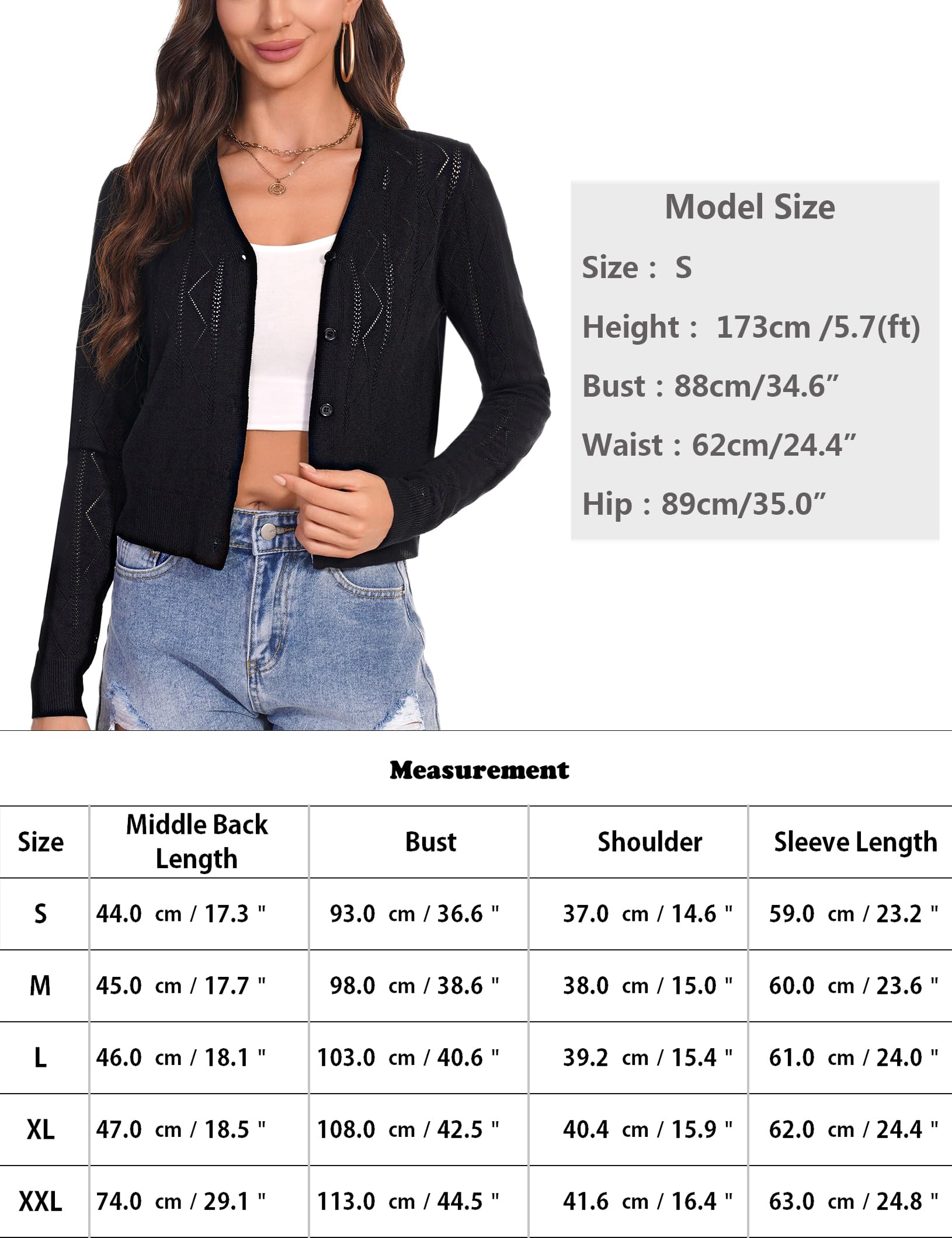 Irevial Cardigan da Donna Corto Leggera Giacca in Maglia Primavera Elegante Golfino Donna Estiva con Bottoni Casual Maglieria Cappotto Cavo a Maniche Lunghe per Autunno