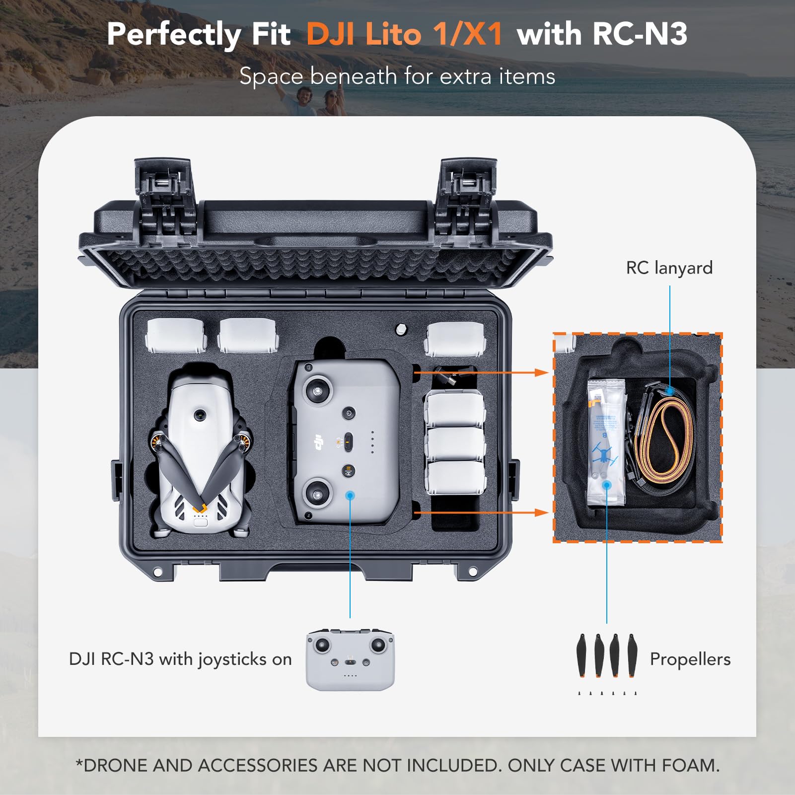 Lykus Titan LT110 Étui Étanche pour DJI Lito 1/X1 et RC2/RC-N3 | VALISE UNIQUEMENT,Compatible Fly More Combo,Jusqu'à 7 Batteries,Sangle RC,IP67 Étanche,Bandoulière Incluse