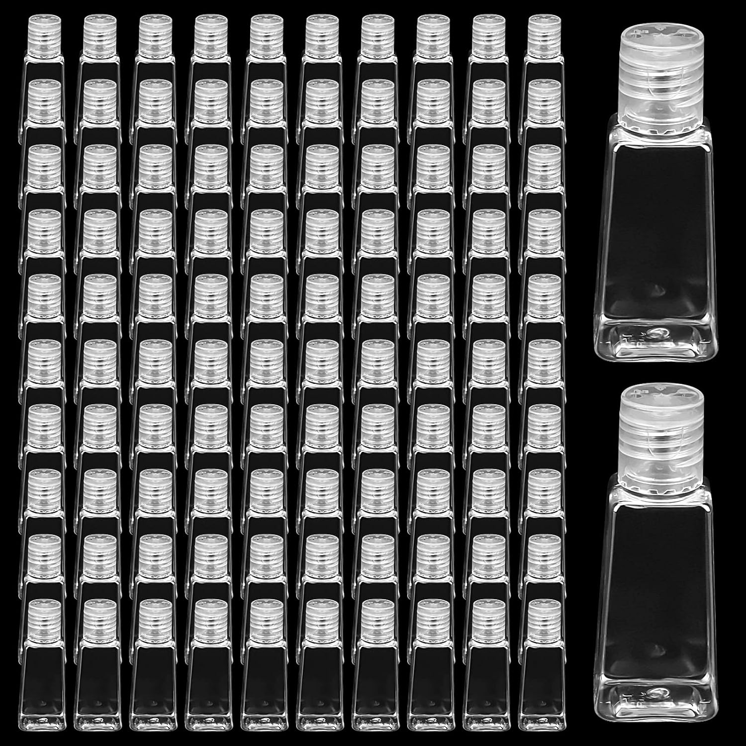 SOUJAP 100 PCS 30ml /1oz Empty Bottles with Flip Caps, Plastic Flip Cap Bottles, Clear Travel Refillable Containers for Water, Lotions, Shower Gel