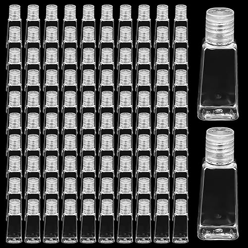 SOUJAP 100 botellas vacías de 1.0 fl oz /1 oz con tapas abatibles, botellas de plástico abatibles, recipientes transparentes recargables de viaje